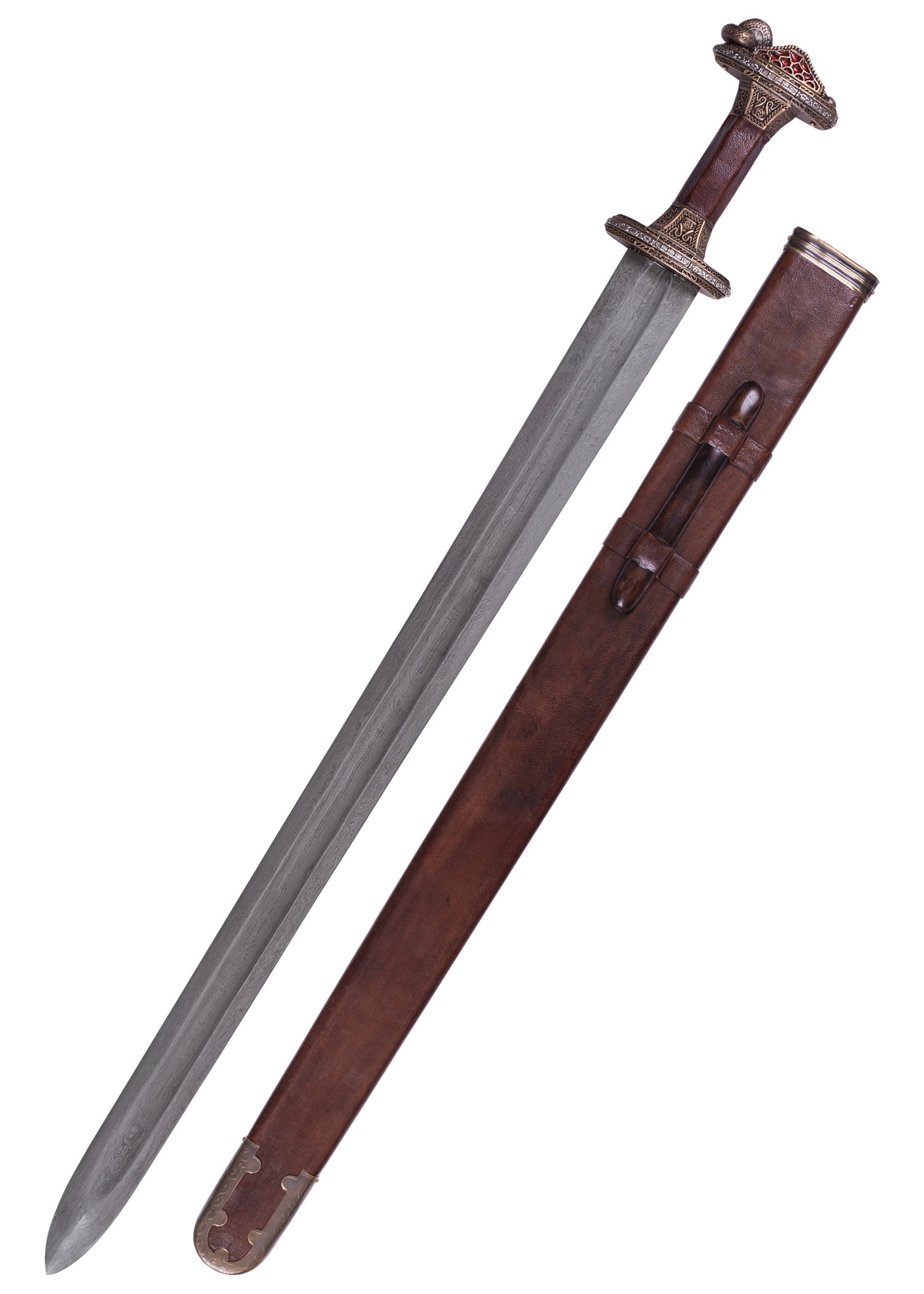 Imagen única de: Espada De Época Vendel Con Vaina, Empuñadura De Latón, Acero De Damasco Categoría-B