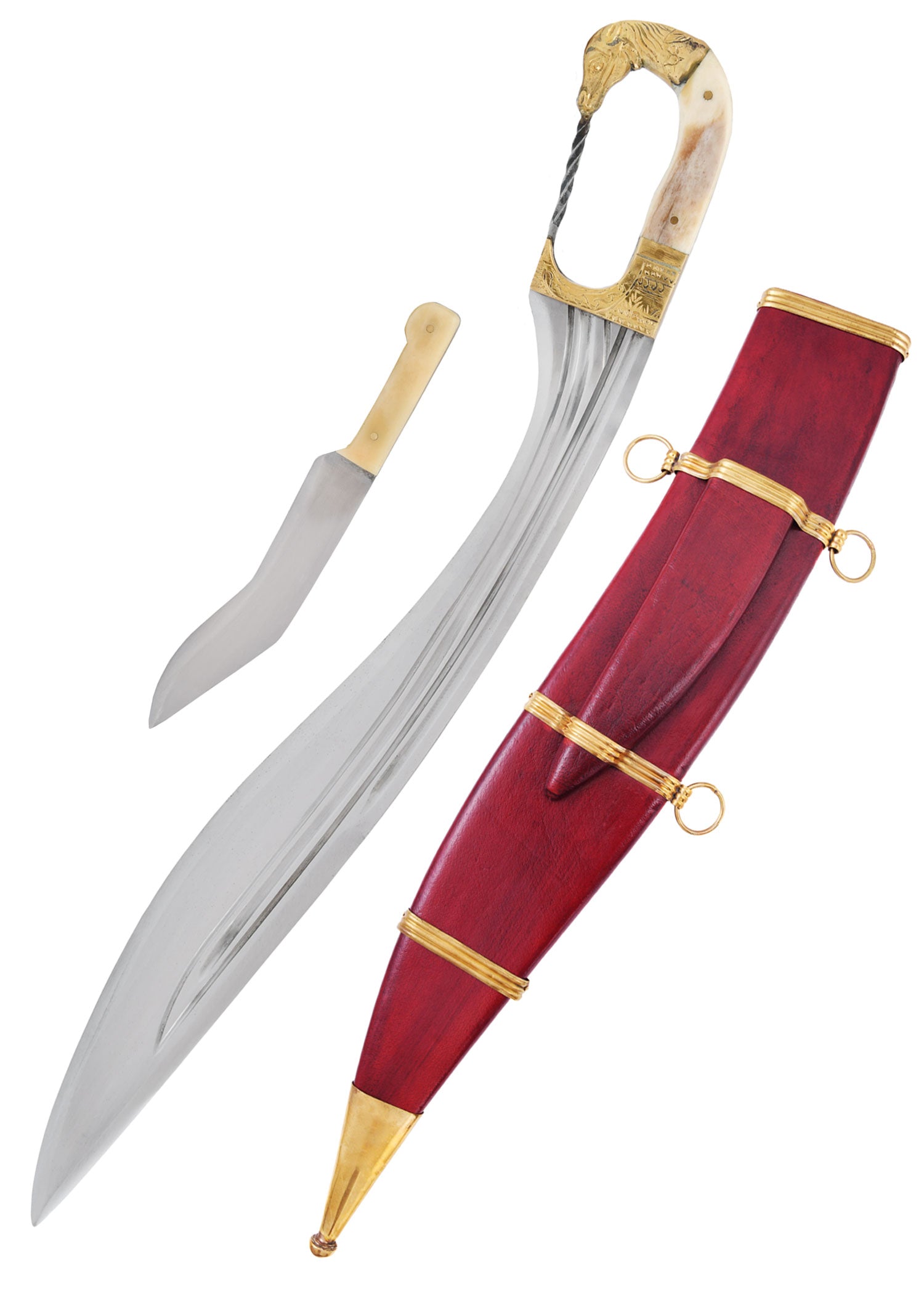 Imagen única de: Falcata Con Mango De Cabeza De Caballo, Incluida Vaina Y Cuchillo Lateral, Siglos Iv-iii Siglo A.c. Antes De Cristo , Categoría-C