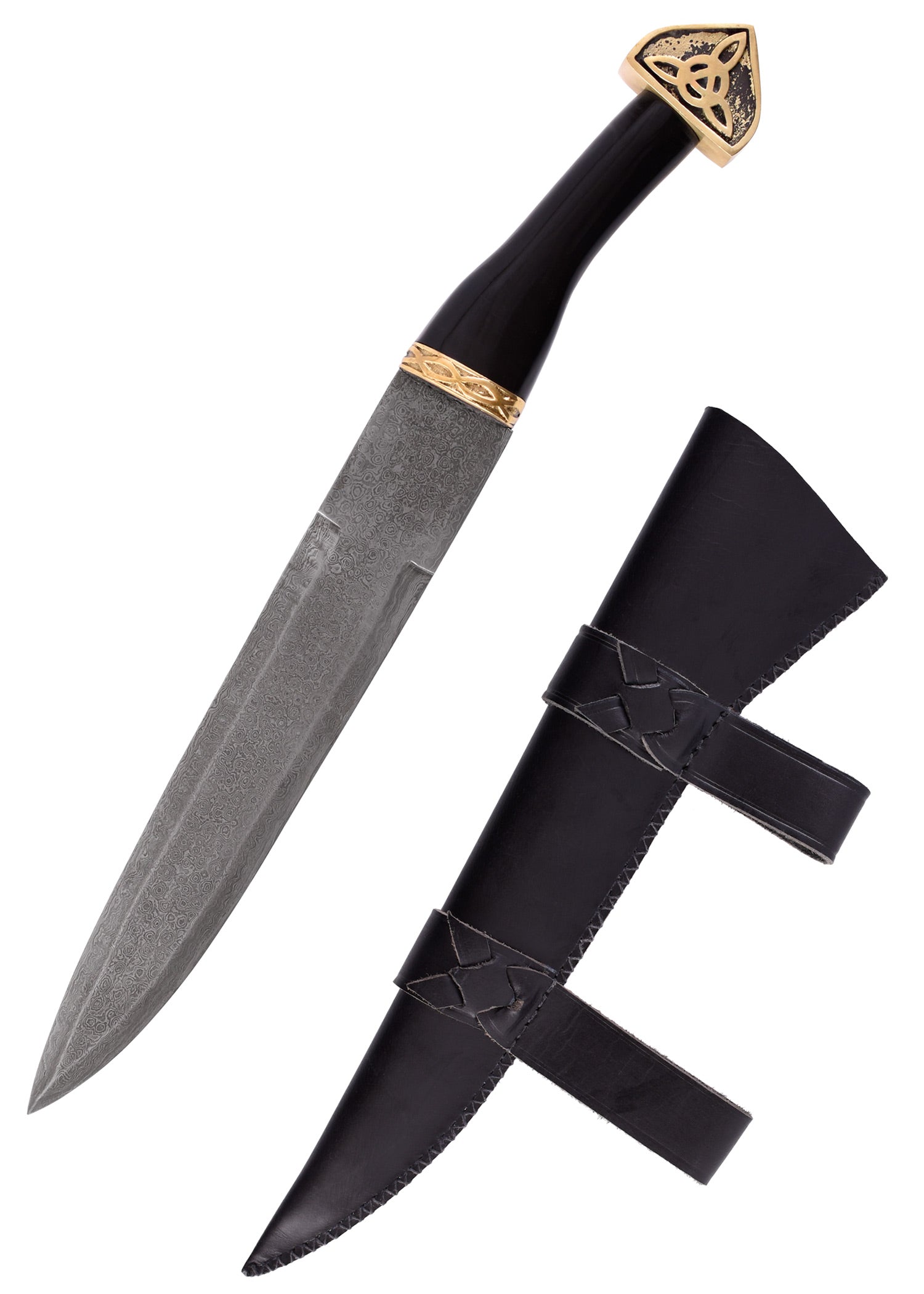 Imagen única de: Sax (Seax) Fabricado En Acero De Damasco Con Funda De Cuero Negro Y Mango De Asta.