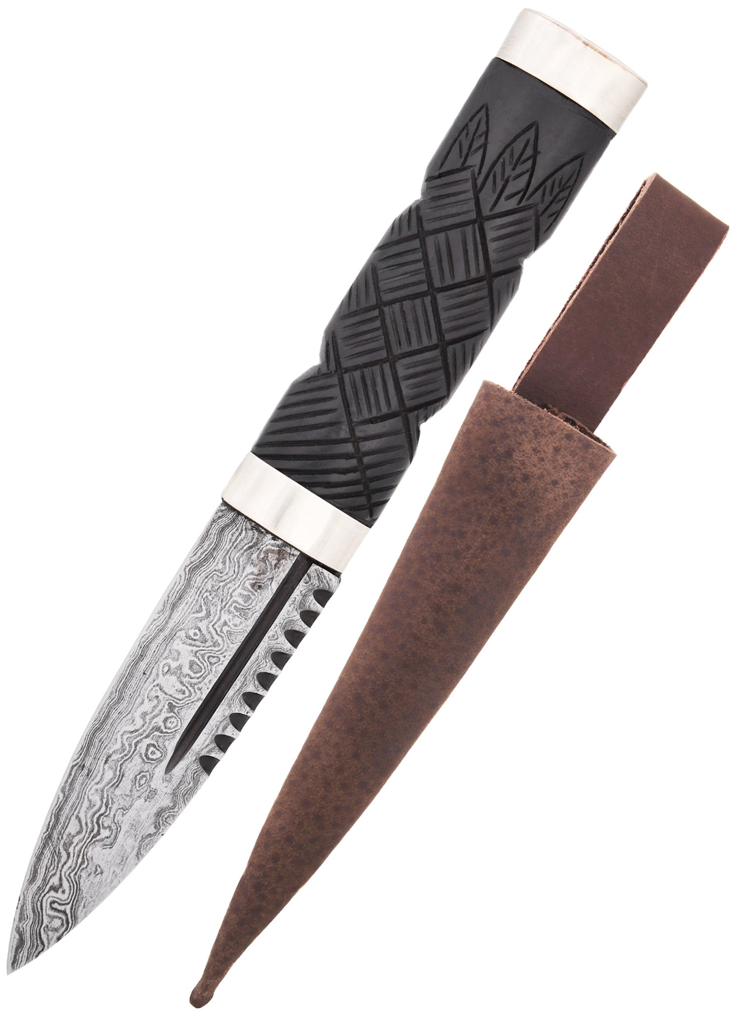 Imagen 1 - Cuchillo Sgian Dubh Con Hoja Y Funda De Acero De Damasco.