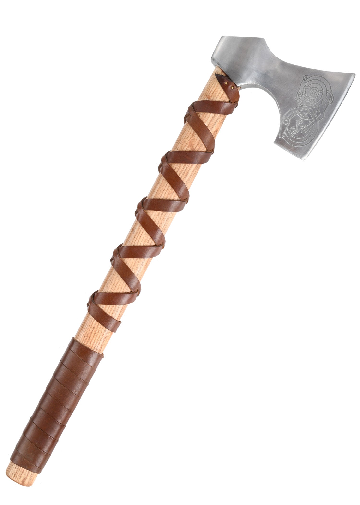 Imagen única de: Hacha Vikinga Fabricada En Acero Fundido, Tipo D, Con Grabado Y Forrado En Cuero.