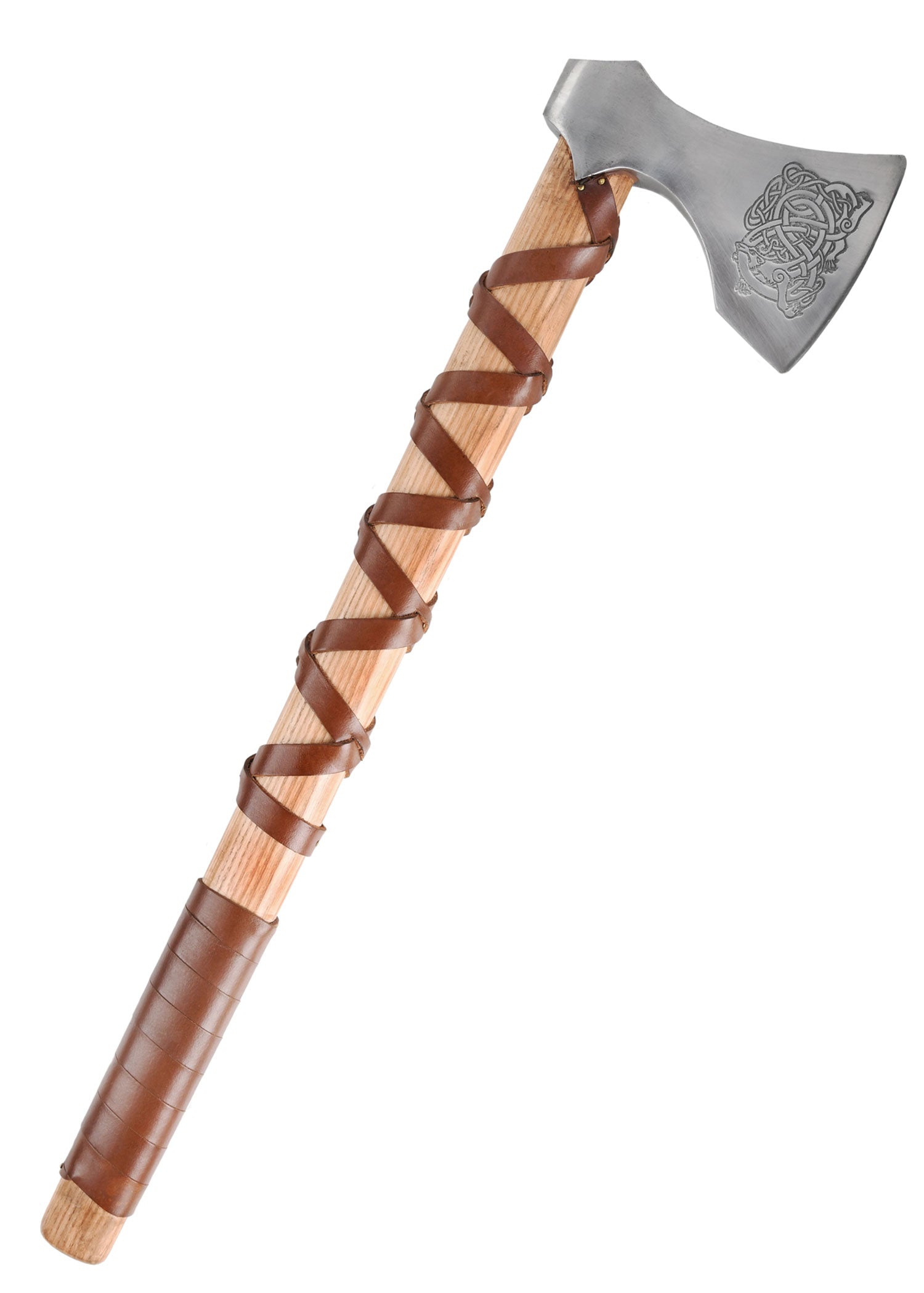 Imagen única de: Hacha Vikinga Fabricada En Acero Fundido, Tipo E, Con Grabado Y Forrado En Cuero.