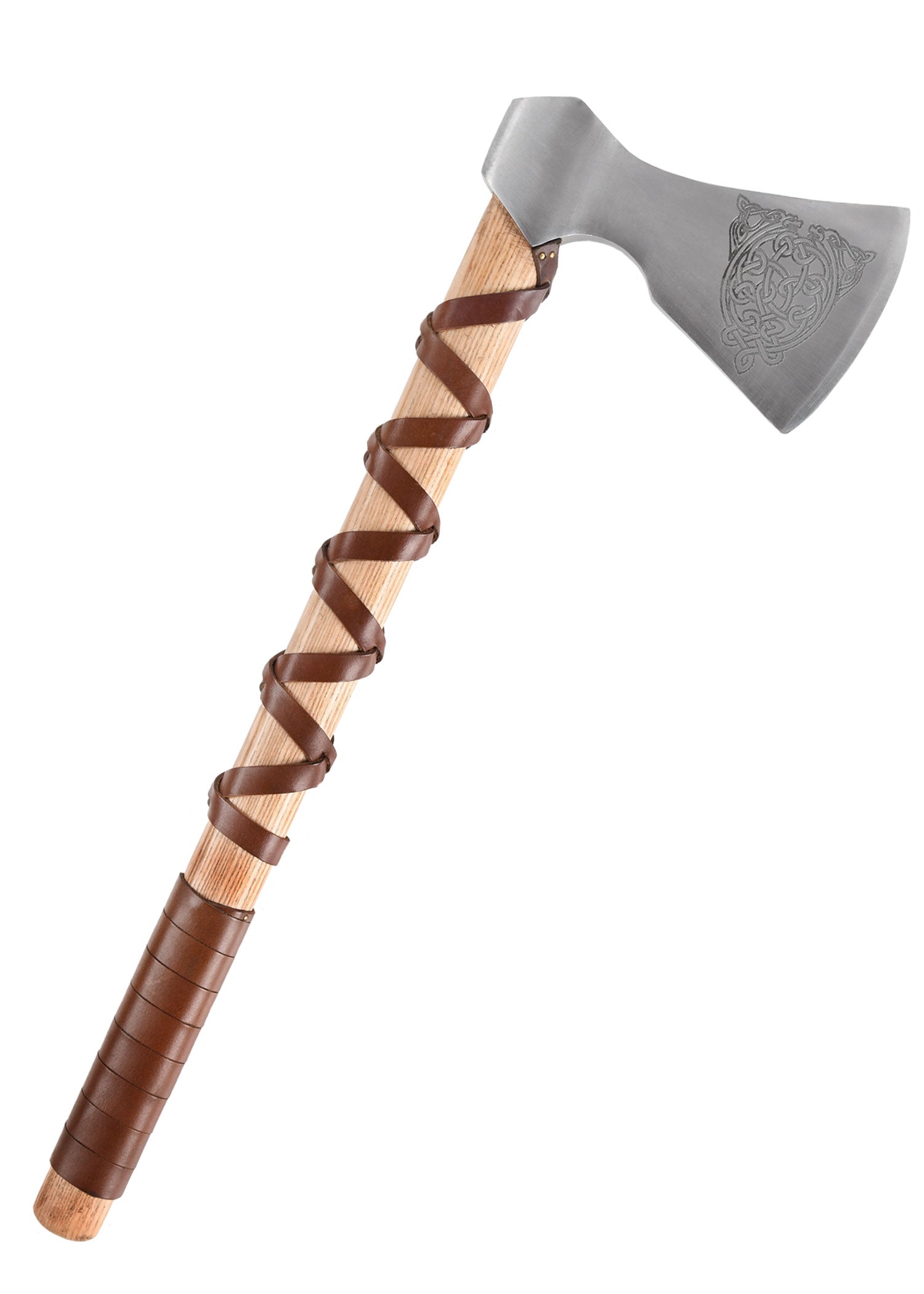 Imagen única de: Hacha Vikinga Fabricada En Acero Fundido, Tipo F, Con Grabado Y Forrado En Cuero.