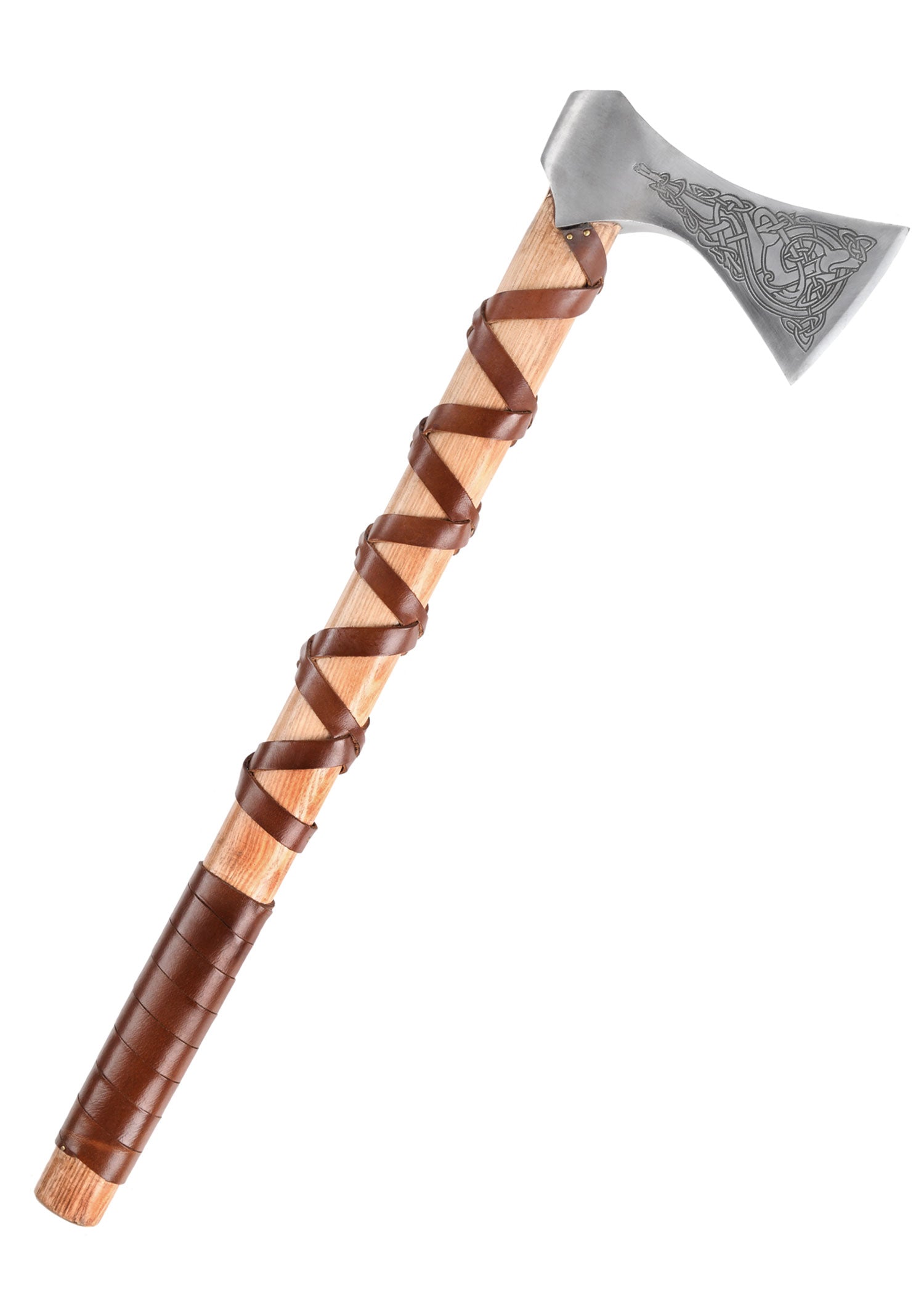 Imagen única de: Hacha Vikinga Fabricada En Acero Fundido, Tipo K, Con Grabado Y Forrado En Cuero.