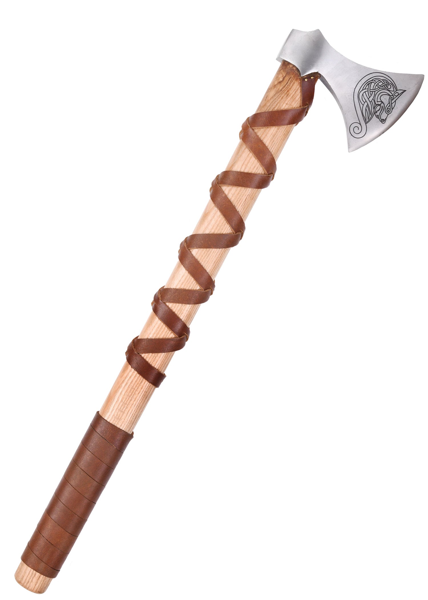 Imagen única de: Hacha Vikinga Fabricada En Acero Fundido, Tipo G, Con Grabado Y Forrada En Cuero.