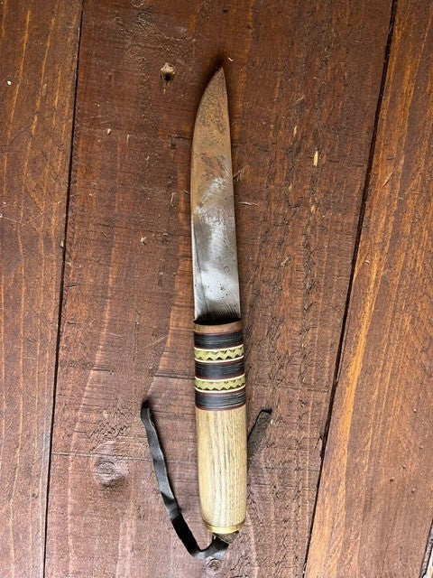 Imagen 1 - Cuchillo Vikingo Fabricado En Acero De Damasco, Mango De Madera Con Ribete De Hueso, Con Defectos