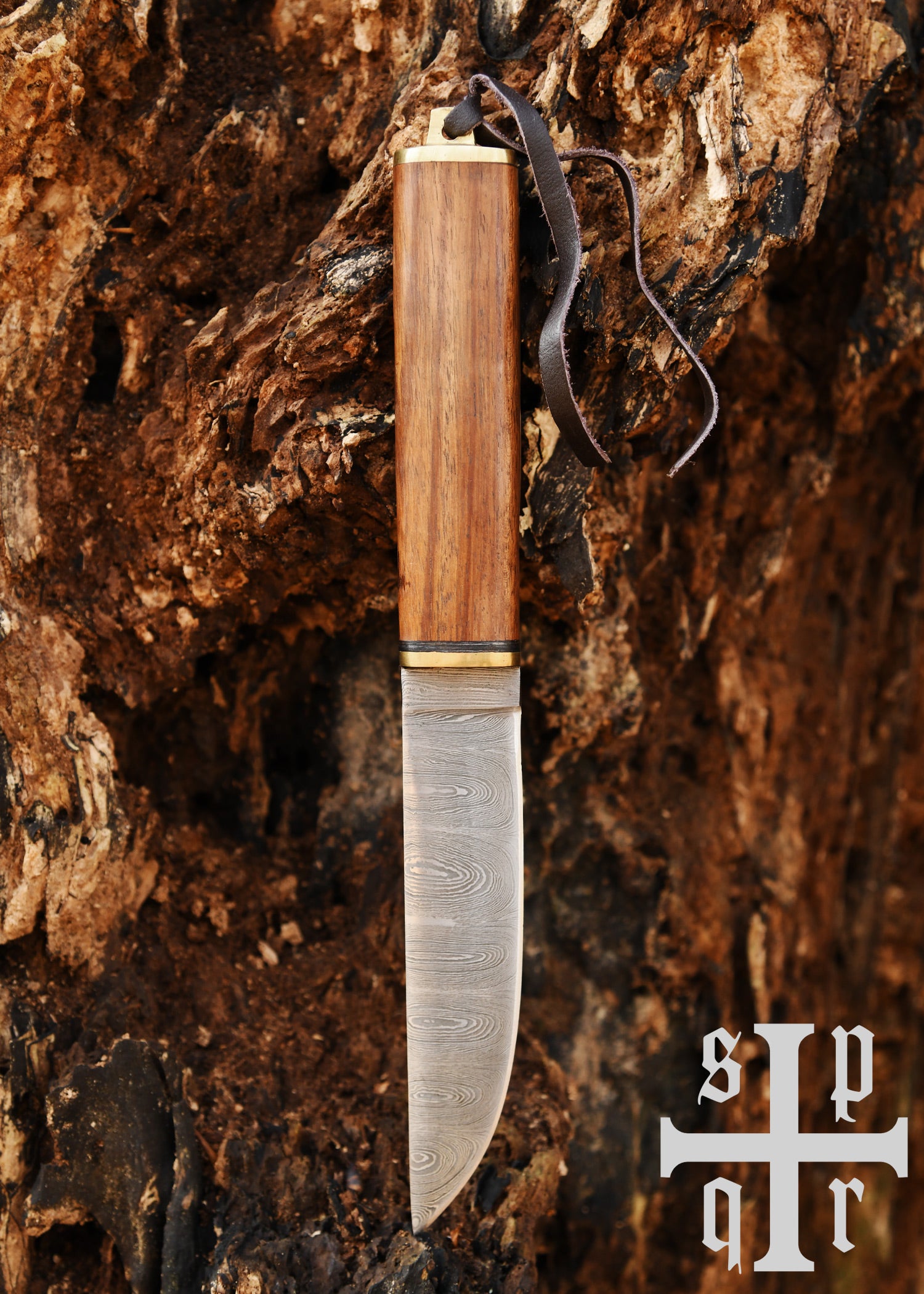 Imagen 2 - Cuchillo Vikingo Fabricado En Acero De Damasco Con Mango De Madera.