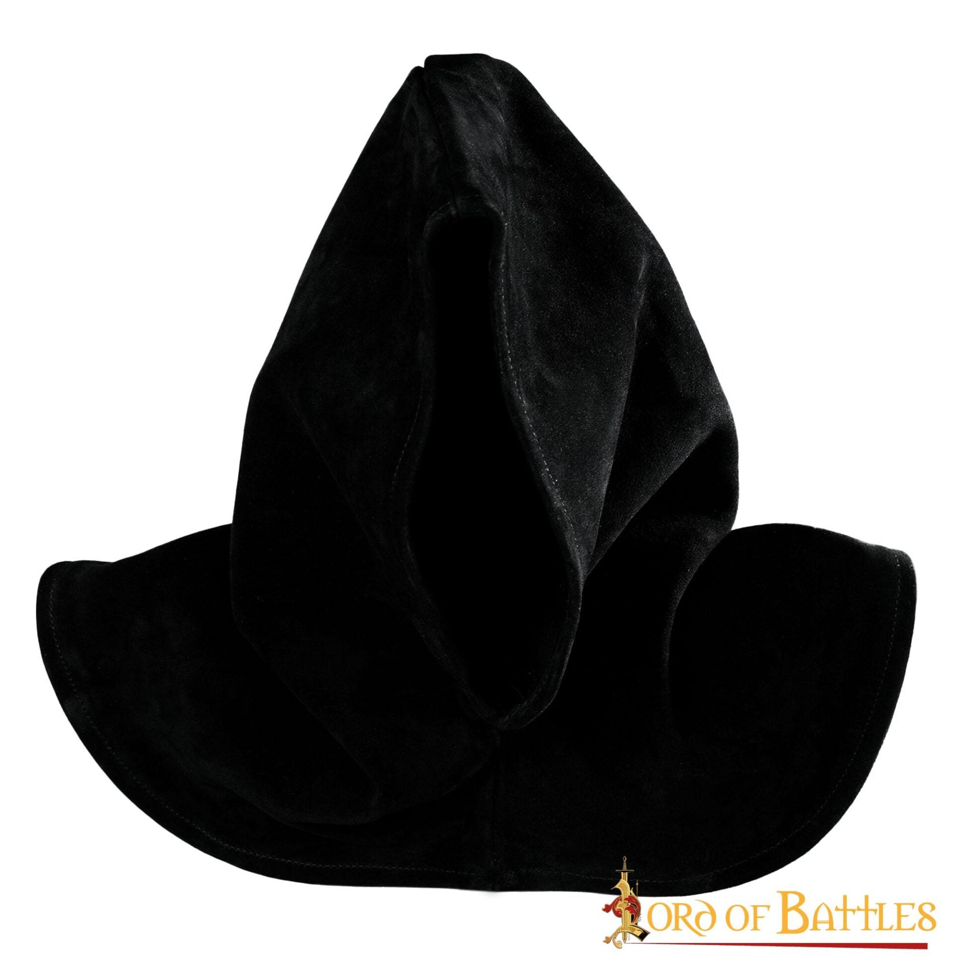 Imagen única de: Capucha de Piel de Ante Negra con Cuello Ancho - Estilo Medieval Artesanal