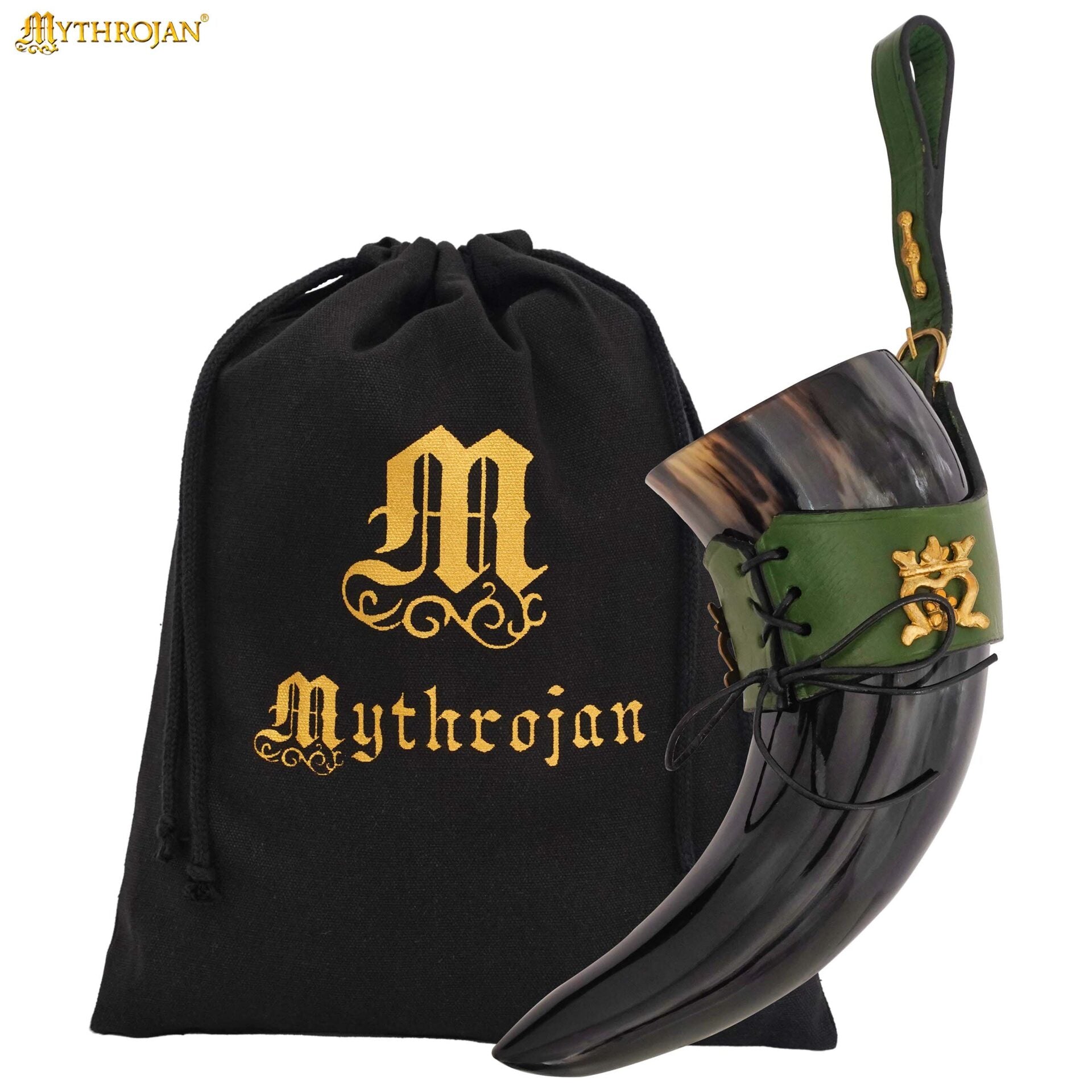Imagen única de: Mythrojan The Elegant Lady 250 Ml Cuerno Vikingo para Beber con Funda de Cuero Verde