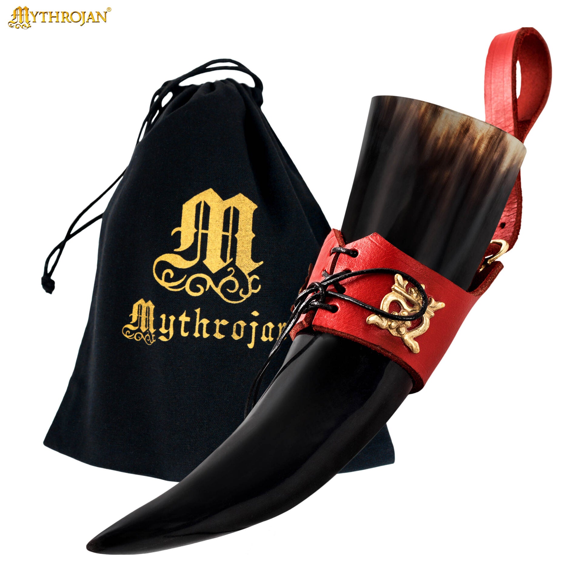 Imagen única de: Mythrojan The Elegant Lady 250 Ml Cuerno Vikingo para Beber con Soporte de Cuero Rojo