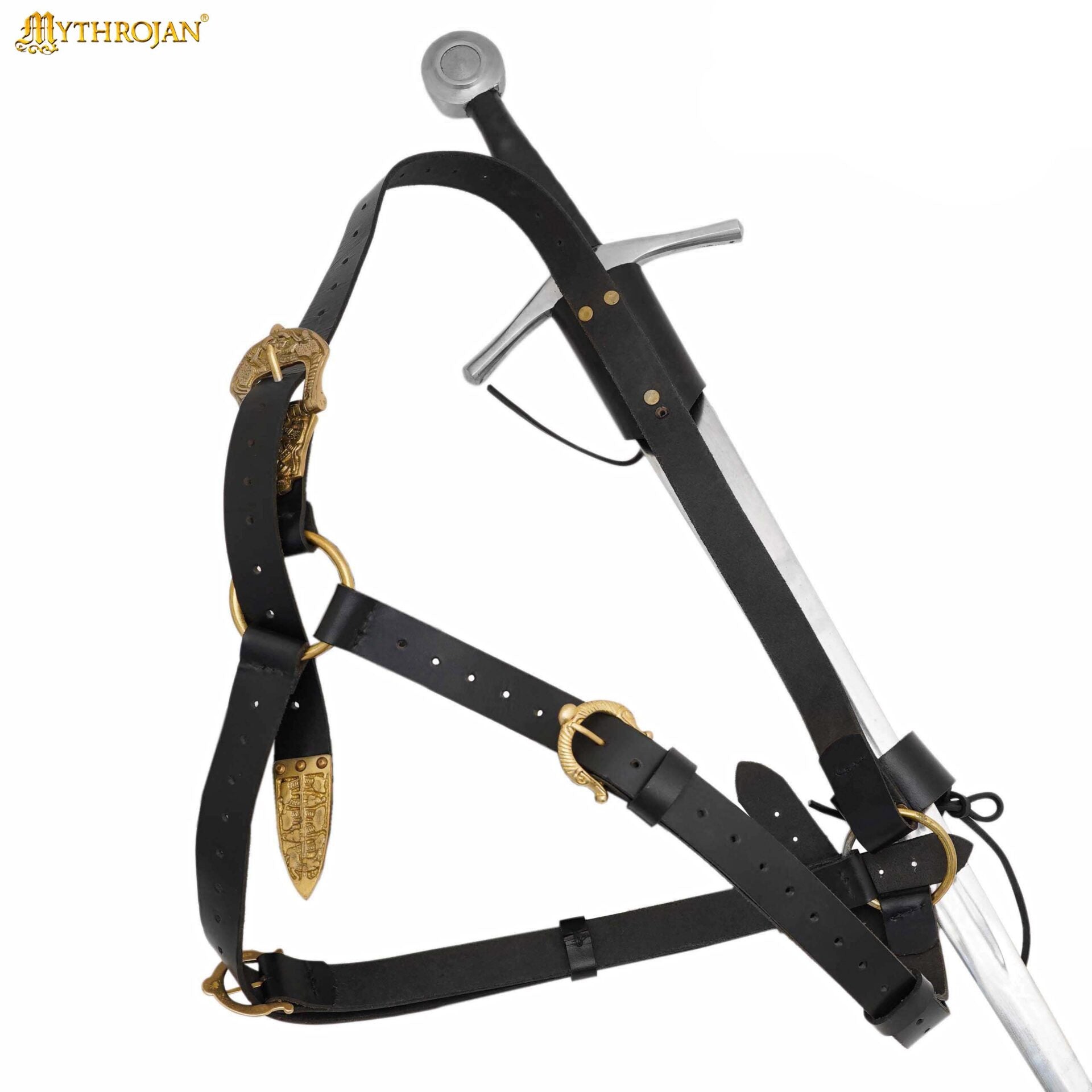 Imagen única de: Mythrojan Geralt Back Scabbard, Ideal para Larp Cosplay y Eventos Medievales Cuero de Grano Completo Negro