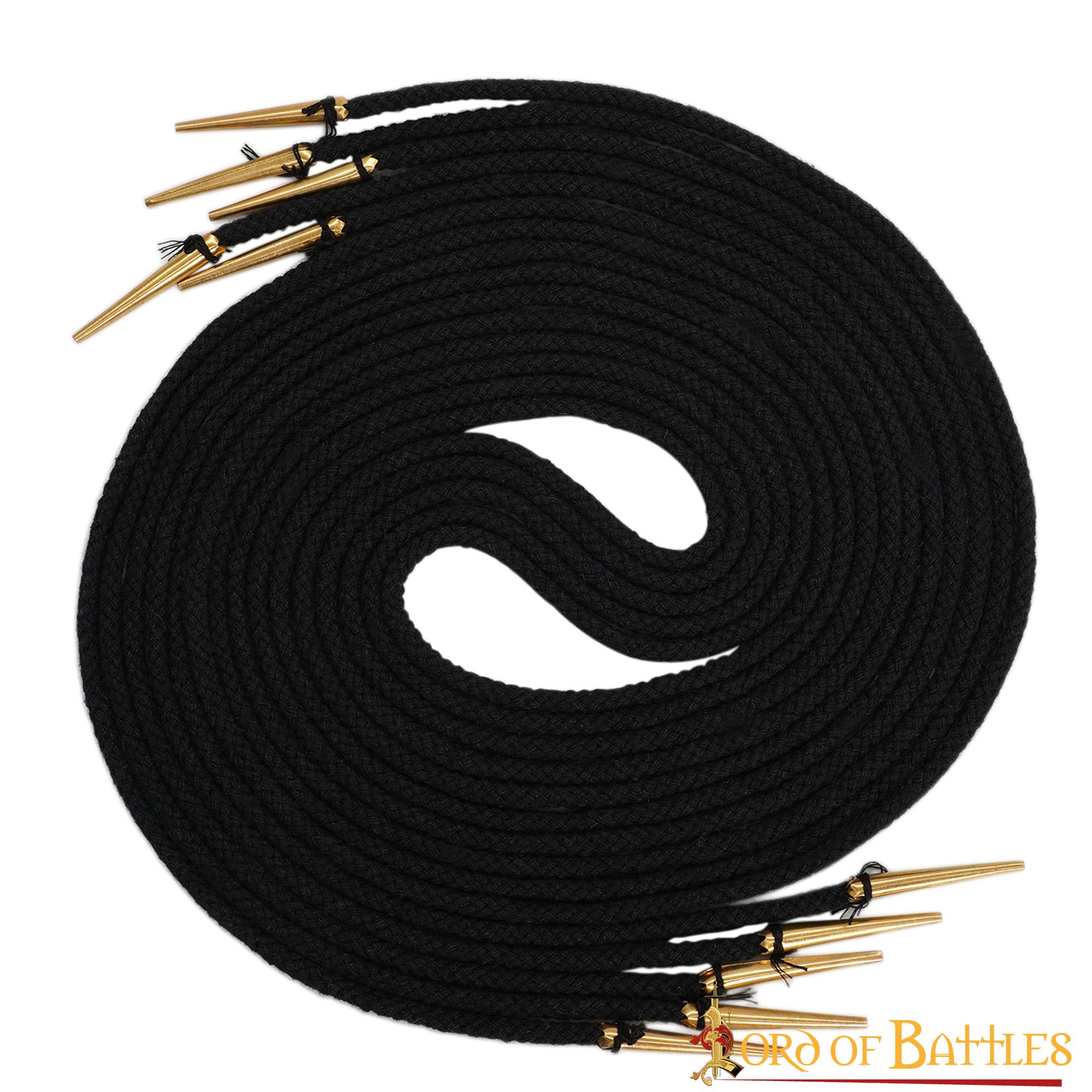 Imagen única de: Cordones de Algodón Negro con Remates de Latón Macizo - Juego de 5 Corbatas Medievales