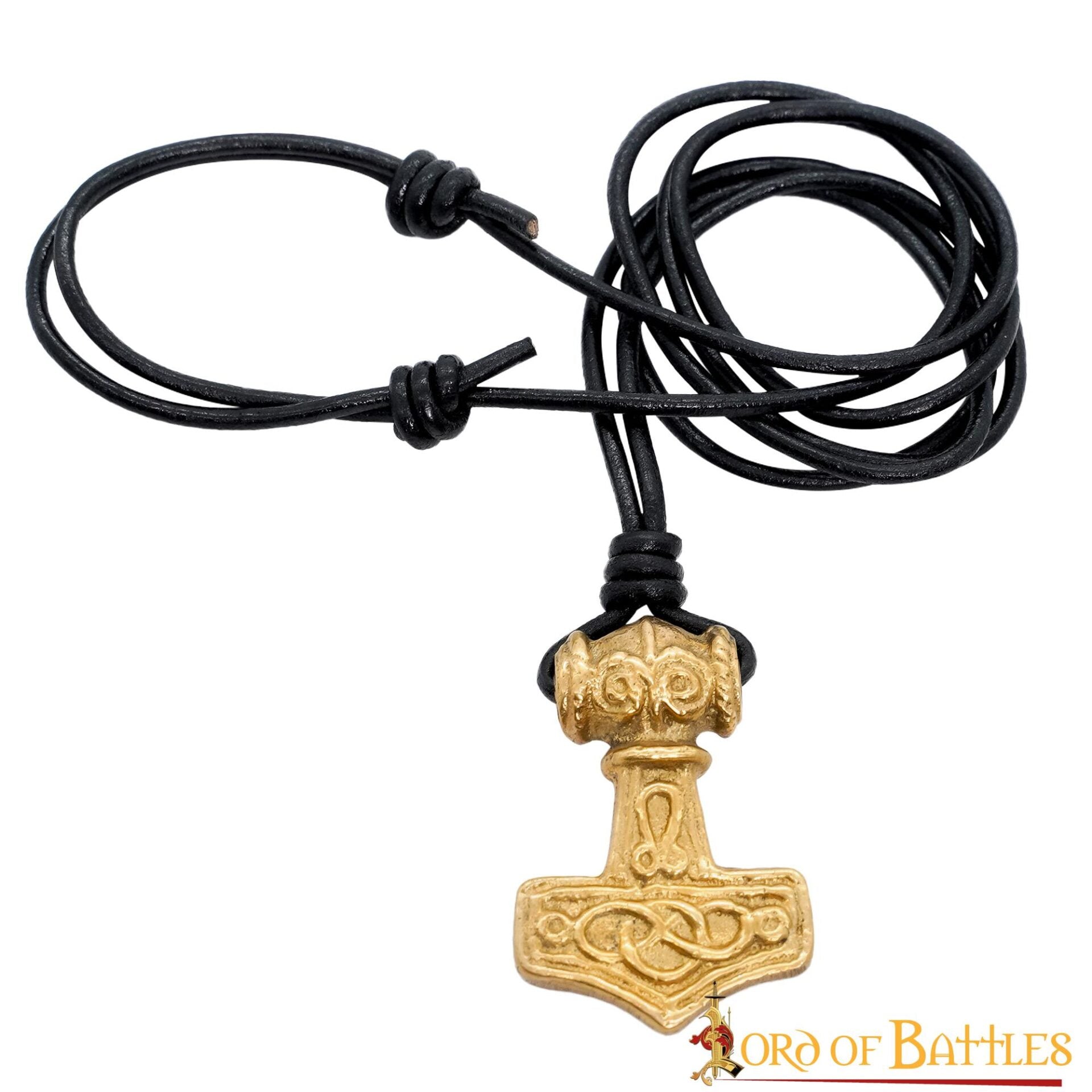 Imagen única de: Colgante Mjolnir con Cordón de Cuero - Latón, Martillo de Thor