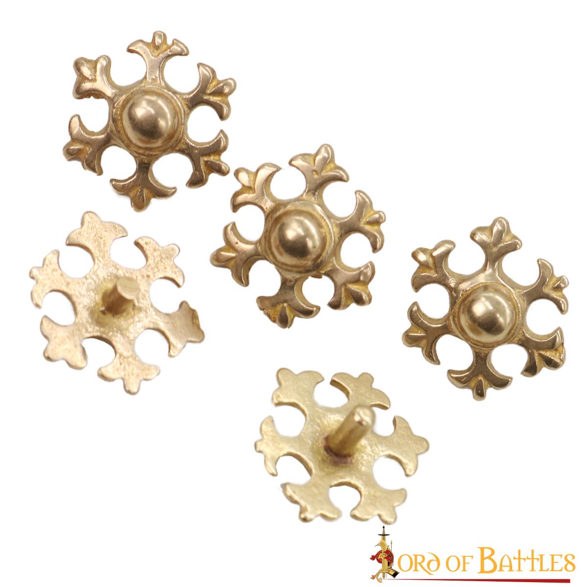 Monturas para Cuero Fleur de Latón Macizo Puro - Juego de 5 Adornos Diy para Cinturones, Bolsos y Marroquinería - Imagen 1