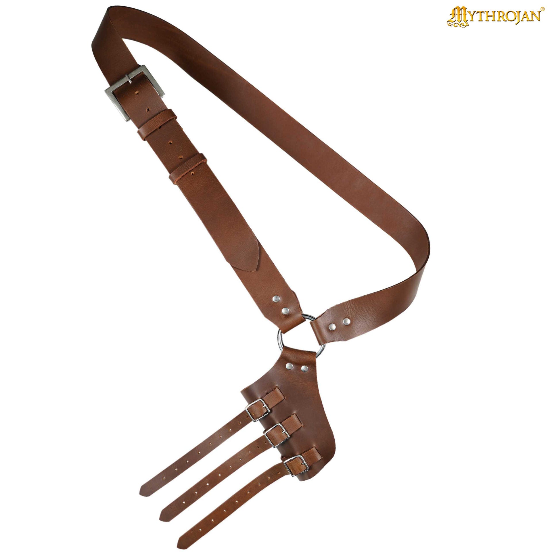 Imagen única de: Mythrojan Baldric Cinturón de Espada de Cuero Funda Daga Medieval - Mano Derecha Marrón