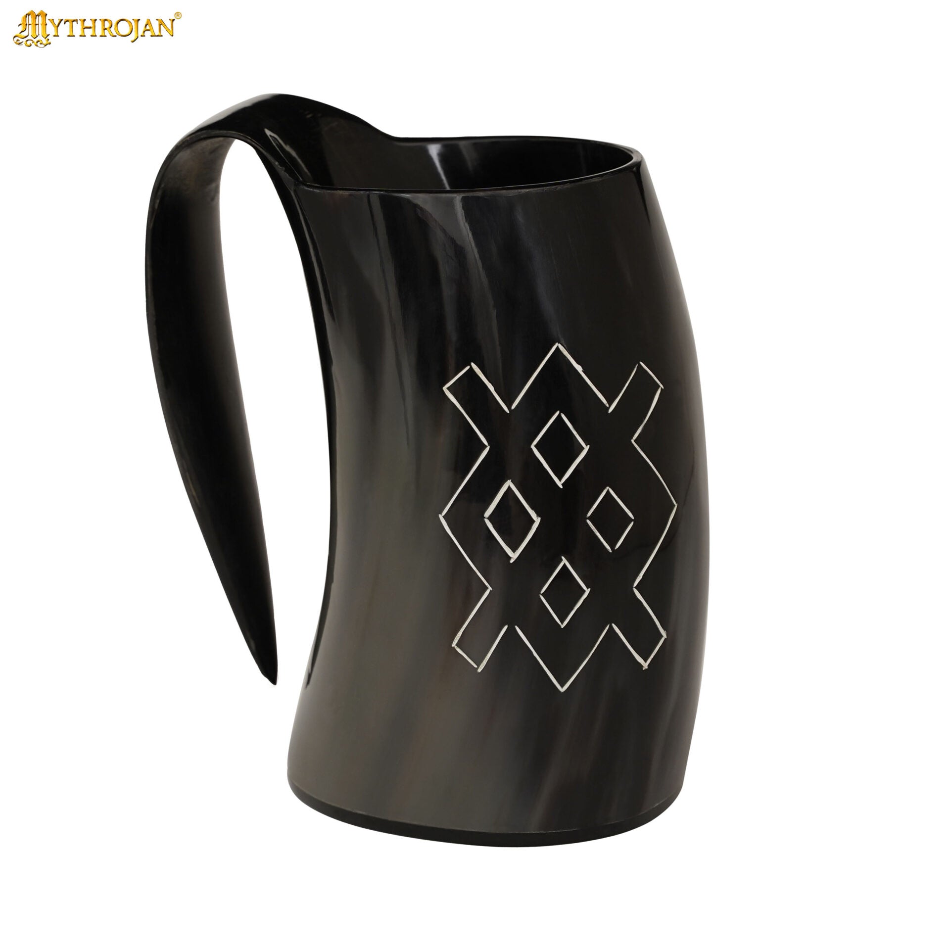 Imagen única de: Vaso Mythrojan Vaso Vikingo con Asa y Hebilla Medieval Renacimiento con Correa de Cuero - Patern Único 800ml