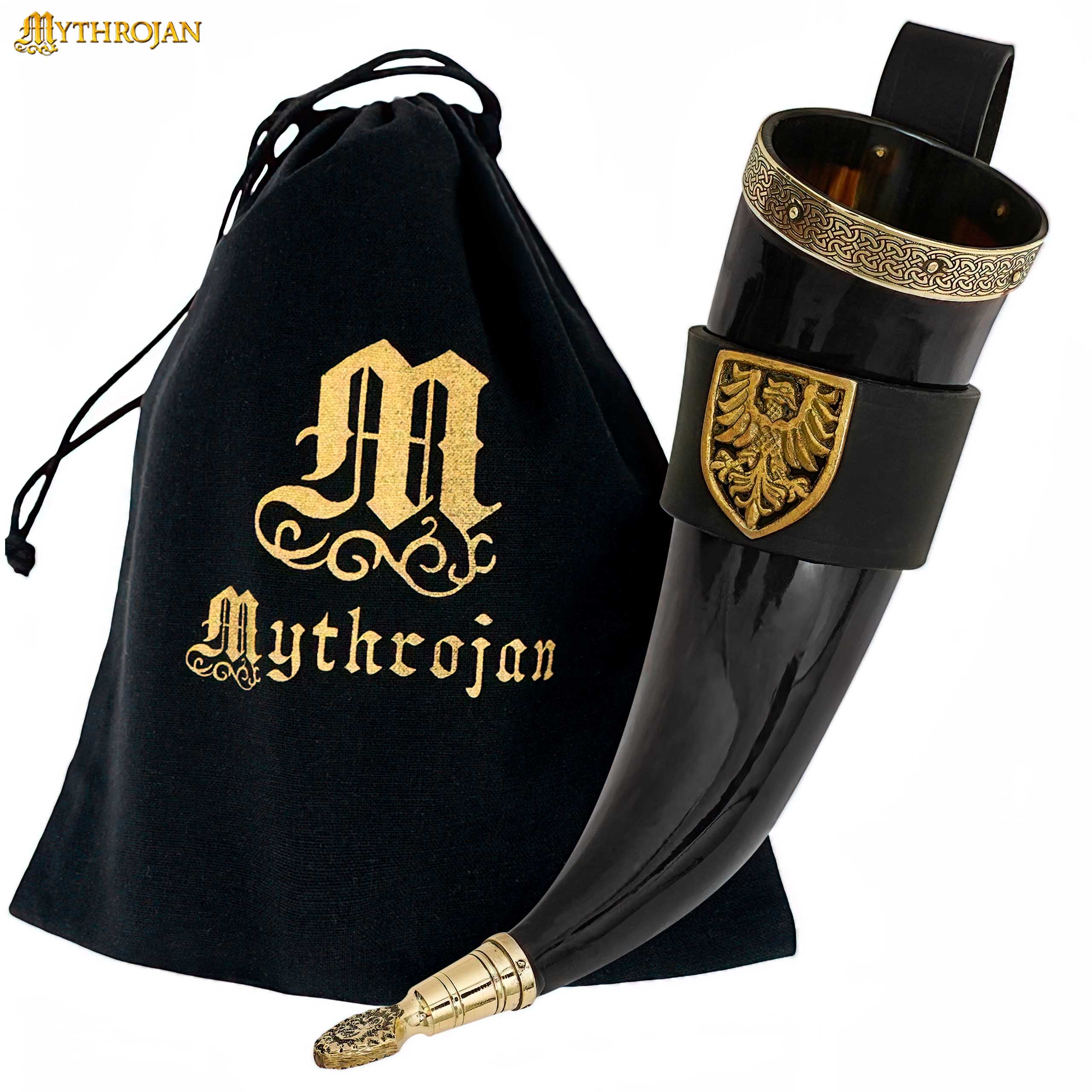 Imagen única de: Mythrojan The Tournament Champion - 350 Ml Viking Drinking Horn con Soporte de Cuero Negro