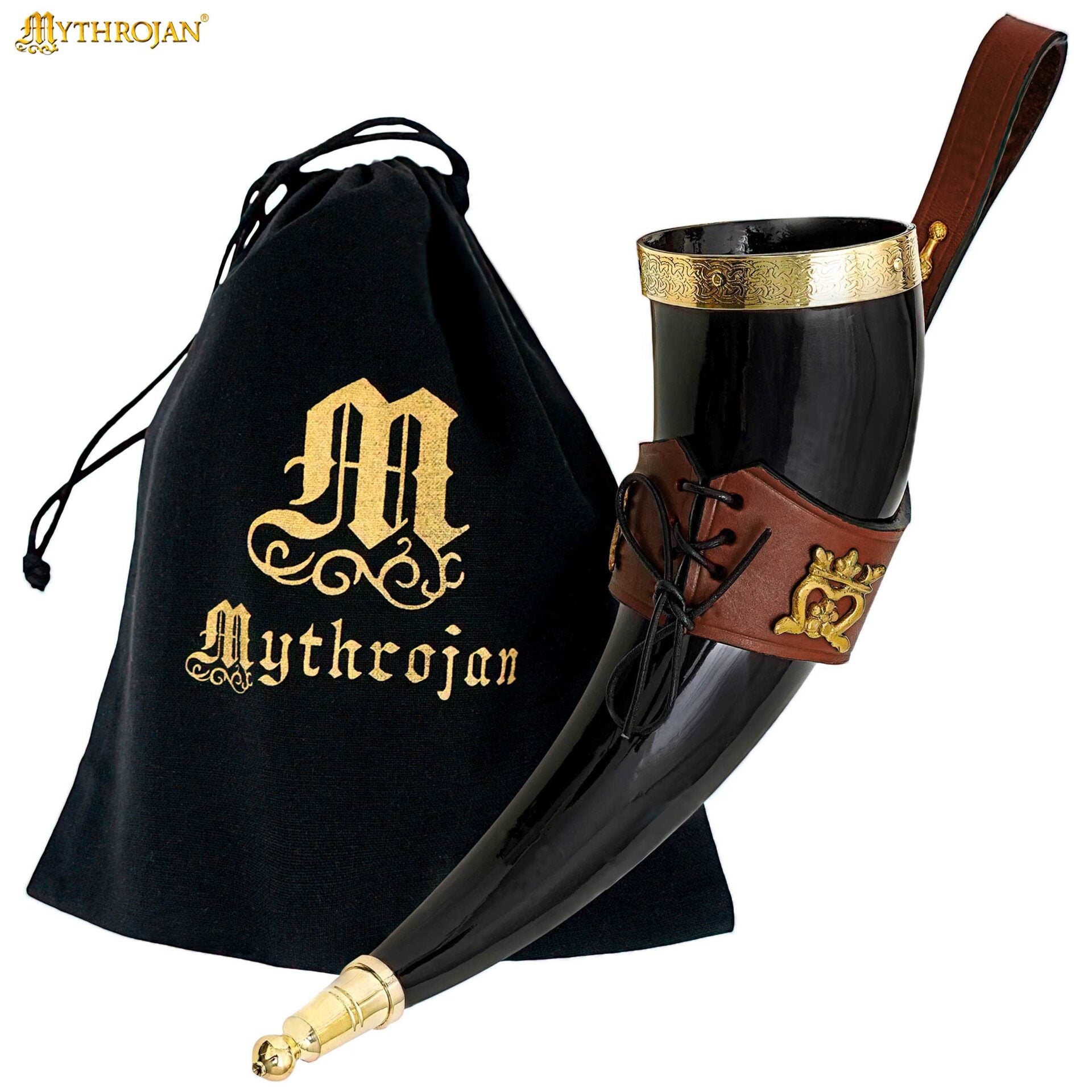 Imagen única de: Mythrojan The Elegant Lady 350 Ml Cuerno Vikingo para Beber con Soporte de Cuero Marrón
