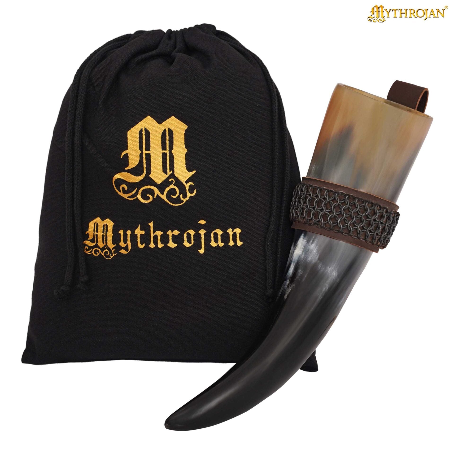 Imagen única de: Mythrojan The Witcher Companion Vikingo Cuerno para Beber con Soporte de Cuero Marrón Auténtica Taza de Vino/madera Vikinga de Inspiración Medieval - Acabado Pulido 400 Ml