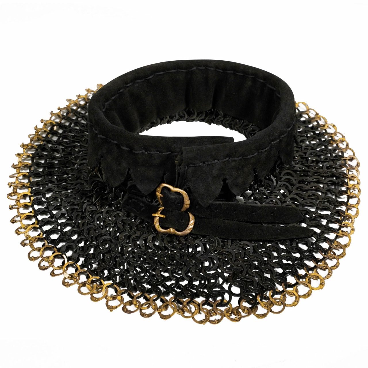 Imagen única de: Chainmail Standard "the Black Knight Gorget" - 9mm Flat Ring Round Rivets With Sturdy Red Padded Lining And Solid Brass Closing System - Mild Steel - Ideal For Stage Combat & Reenactments - Padded Lining