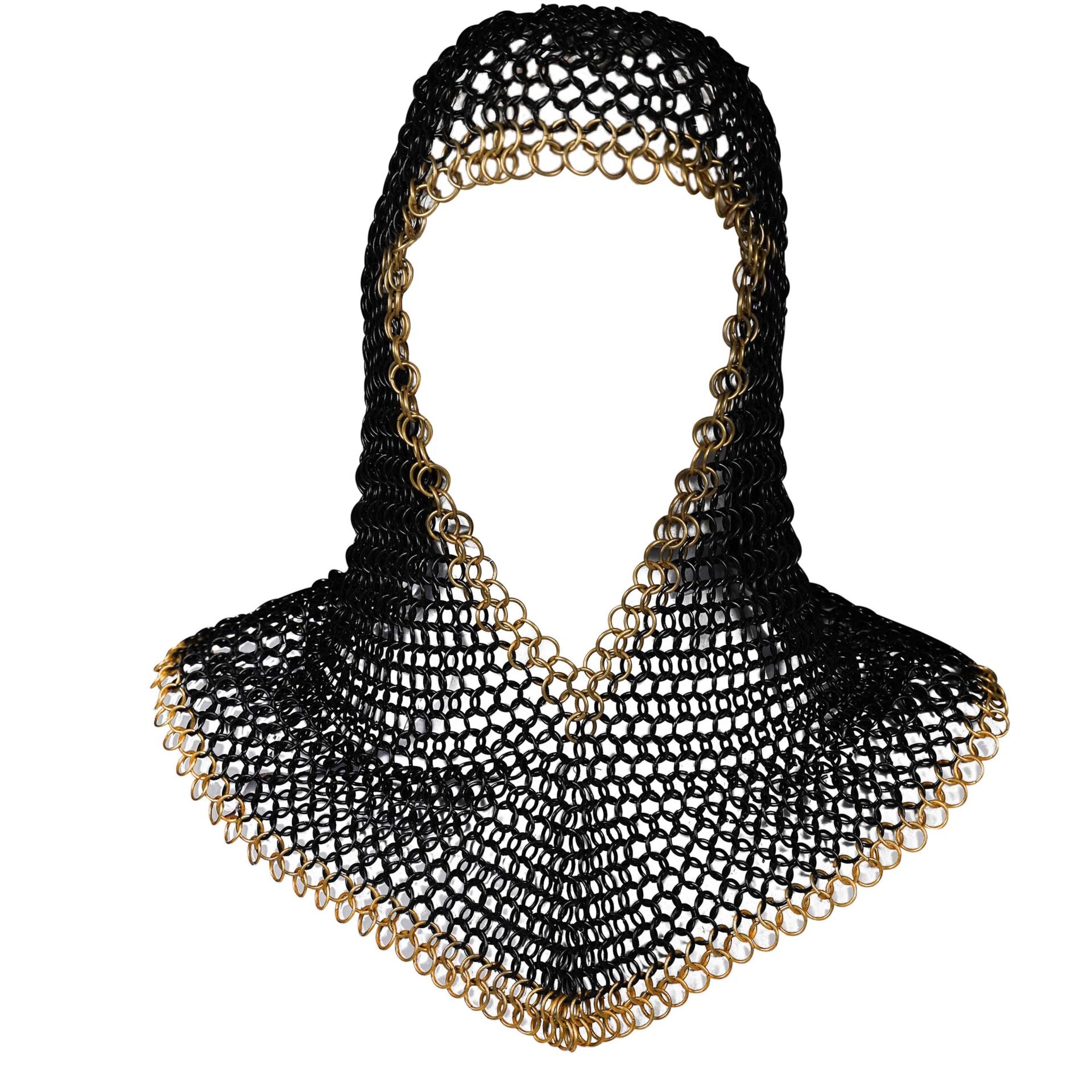 Imagen única de: Cofia Medieval de Cota de Malla - Acero Dulce Ennegrecido con Borde de Latón Macizo - Anillos de 10 Mm y 16 Galgas
