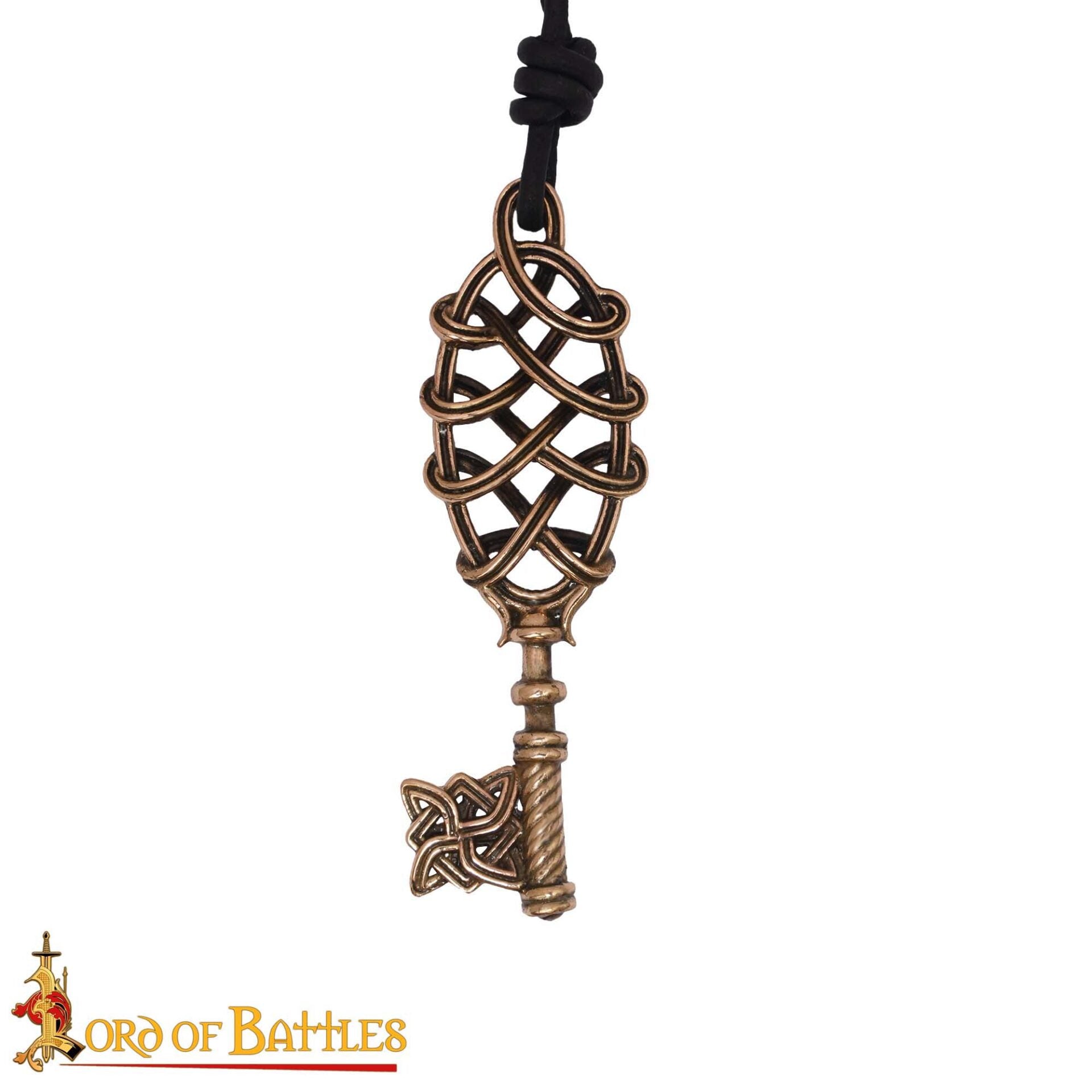 Imagen única de: Collar Colgante Llave Vikinga de Bronce - Fundición a la Cera Perdida con Cordón de Cuero Ajustable