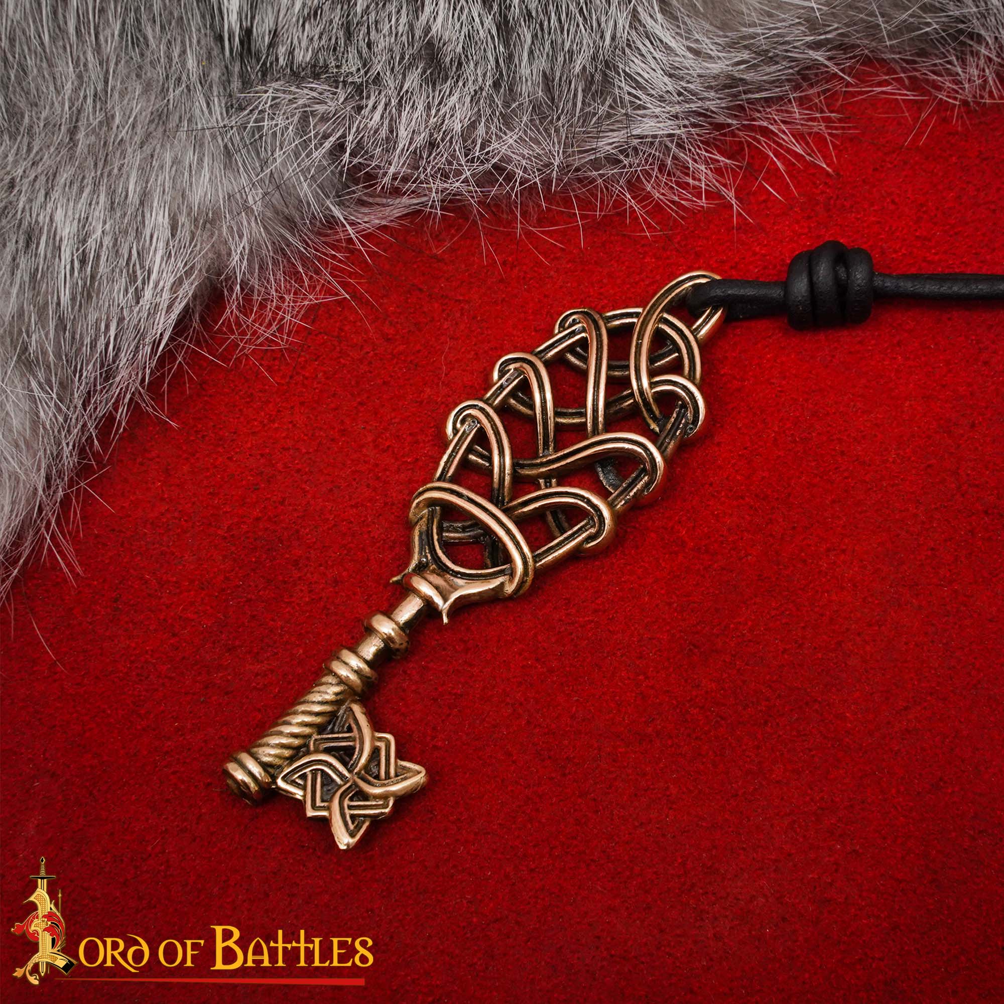 Imagen única de: Collar Colgante Llave Vikinga de Bronce - Fundición a la Cera Perdida con Cordón de Cuero Ajustable