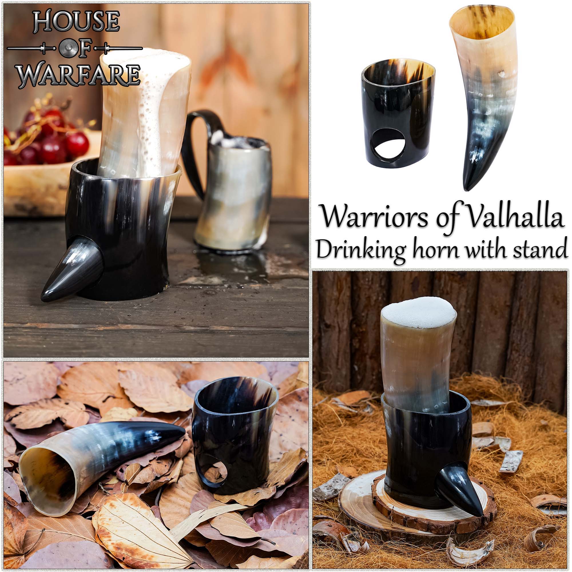 Imagen única de: Vikingo Cuerno de Buey Pulido para Beber con Soporte