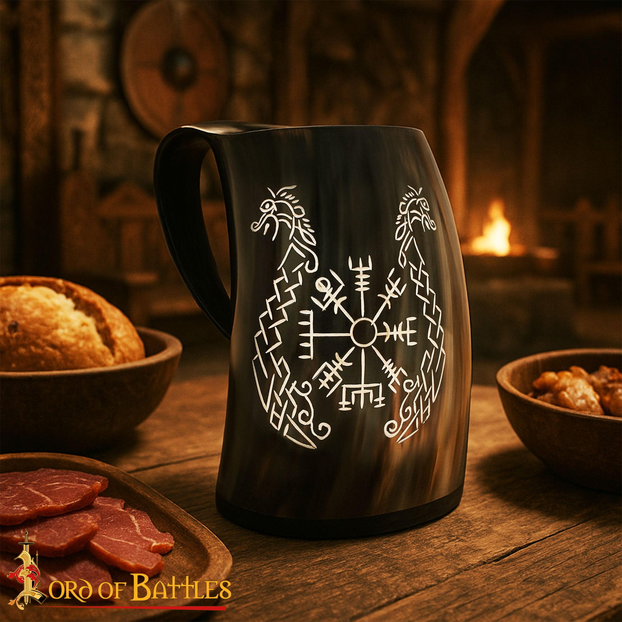 Imagen única de: Viking Drinking Horn Tankard- Hecho a Mano con Grabado