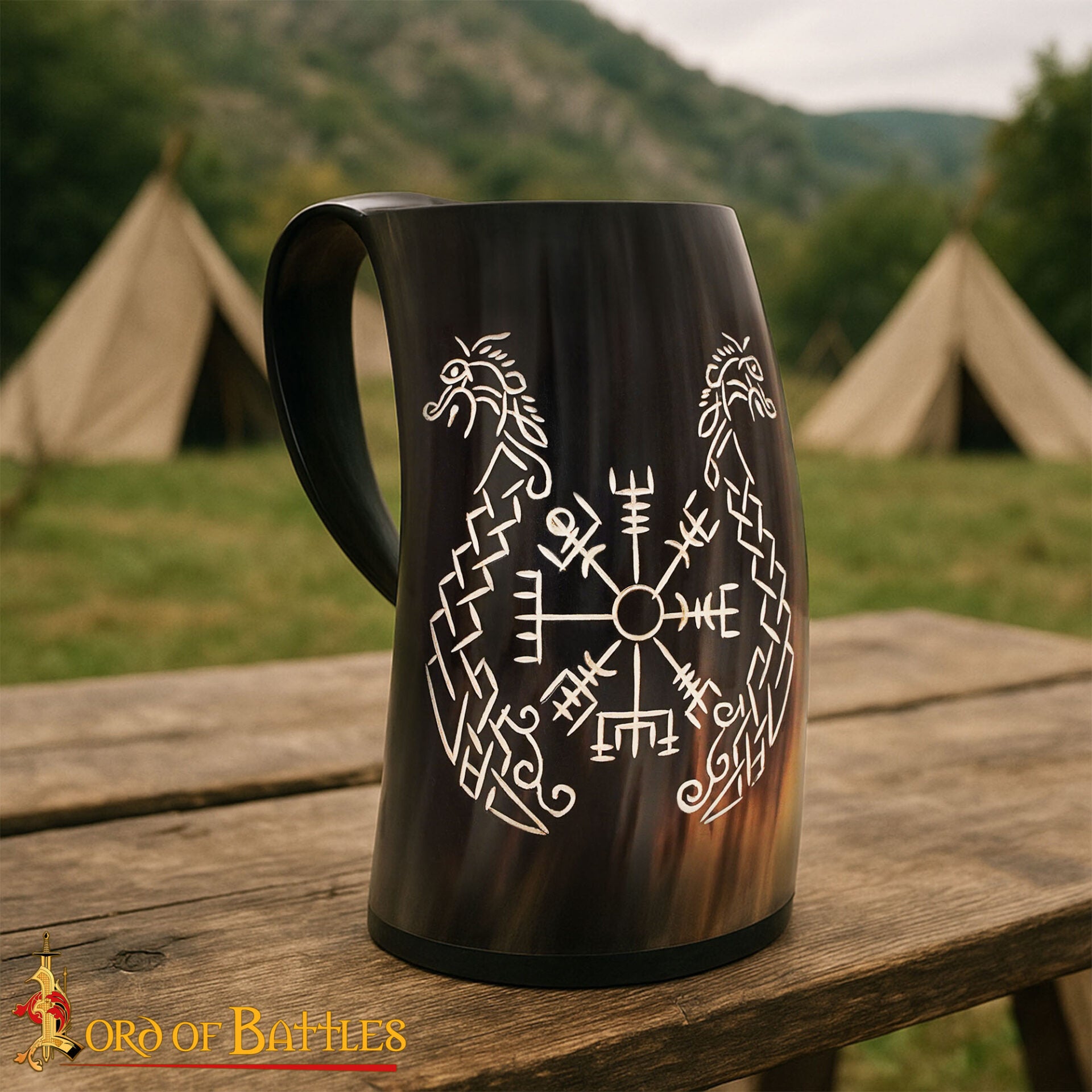 Imagen única de: Viking Drinking Horn Tankard- Hecho a Mano con Grabado