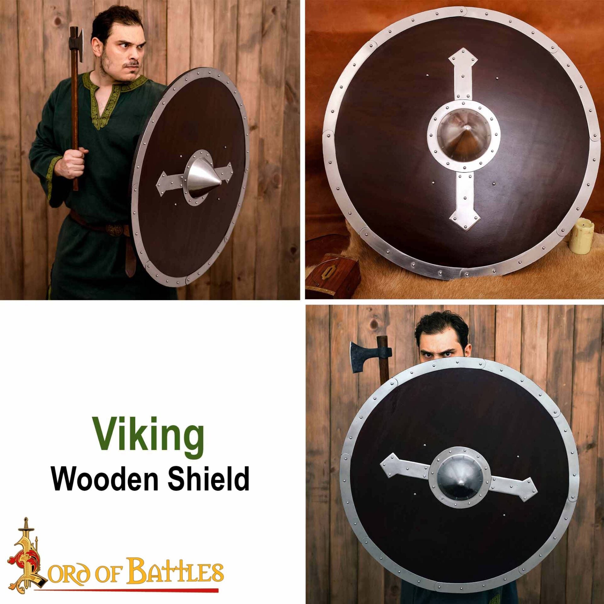 Imagen única de: Escudo Redondo Vikingo - Hecho a Mano 30" Diámetro - Jefe y Borde de Acero Pulido