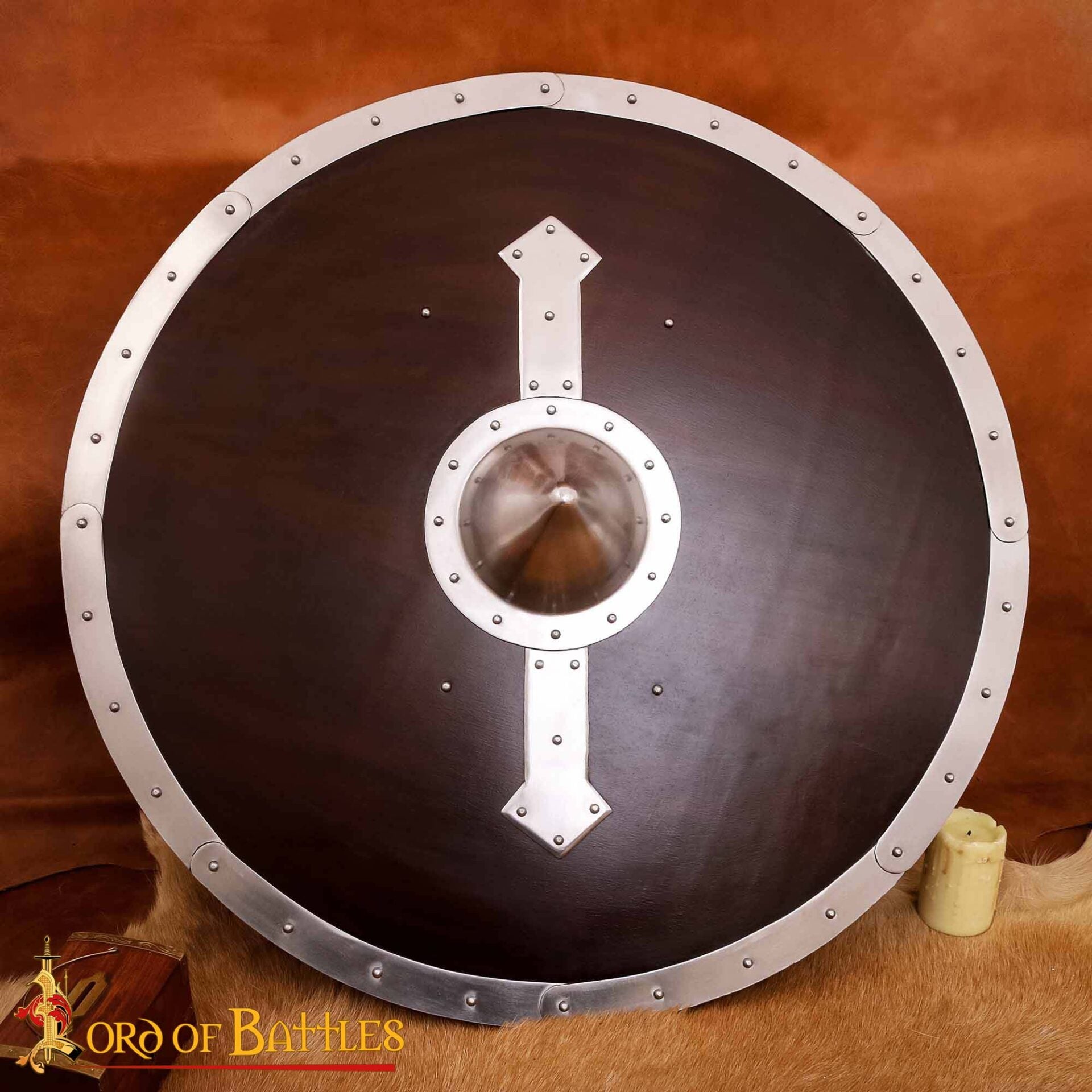 Imagen única de: Escudo Redondo Vikingo - Hecho a Mano 30" Diámetro - Jefe y Borde de Acero Pulido