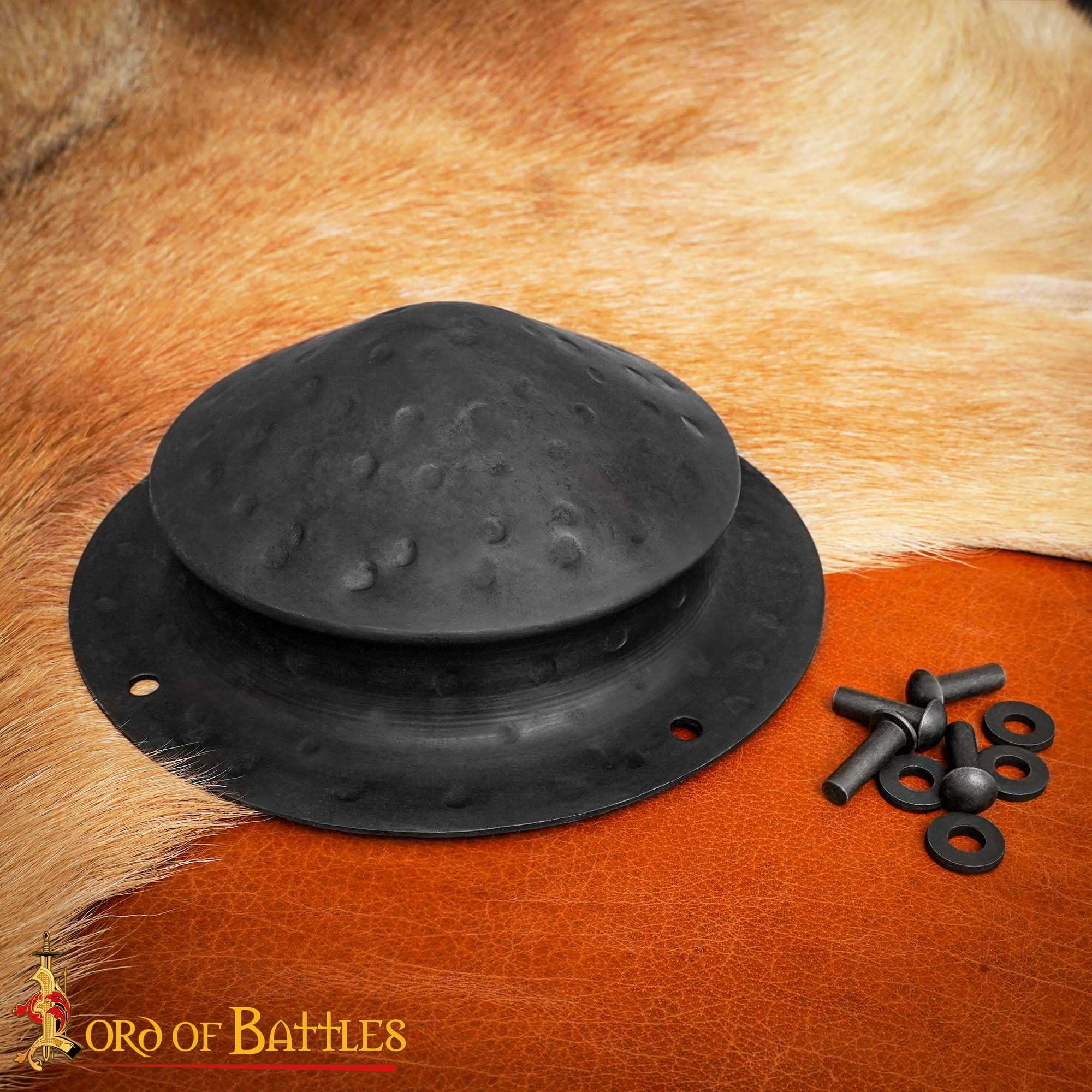 Imagen única de: Escudo Cónico Medieval de Acero Forjado a Mano con Remaches de Montaje