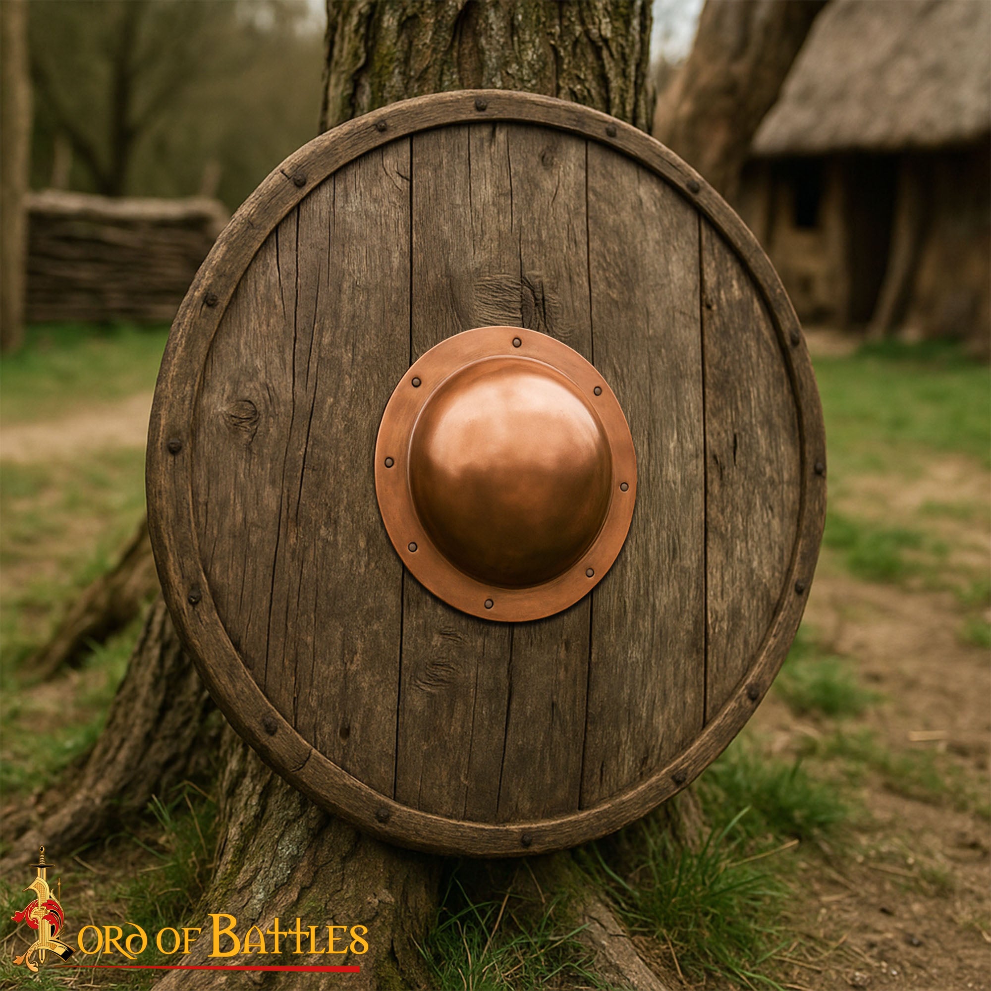 Imagen única de: Umbo de Jefe de Escudo Medieval Chapado en Cobre de Calibre 14 con Remaches