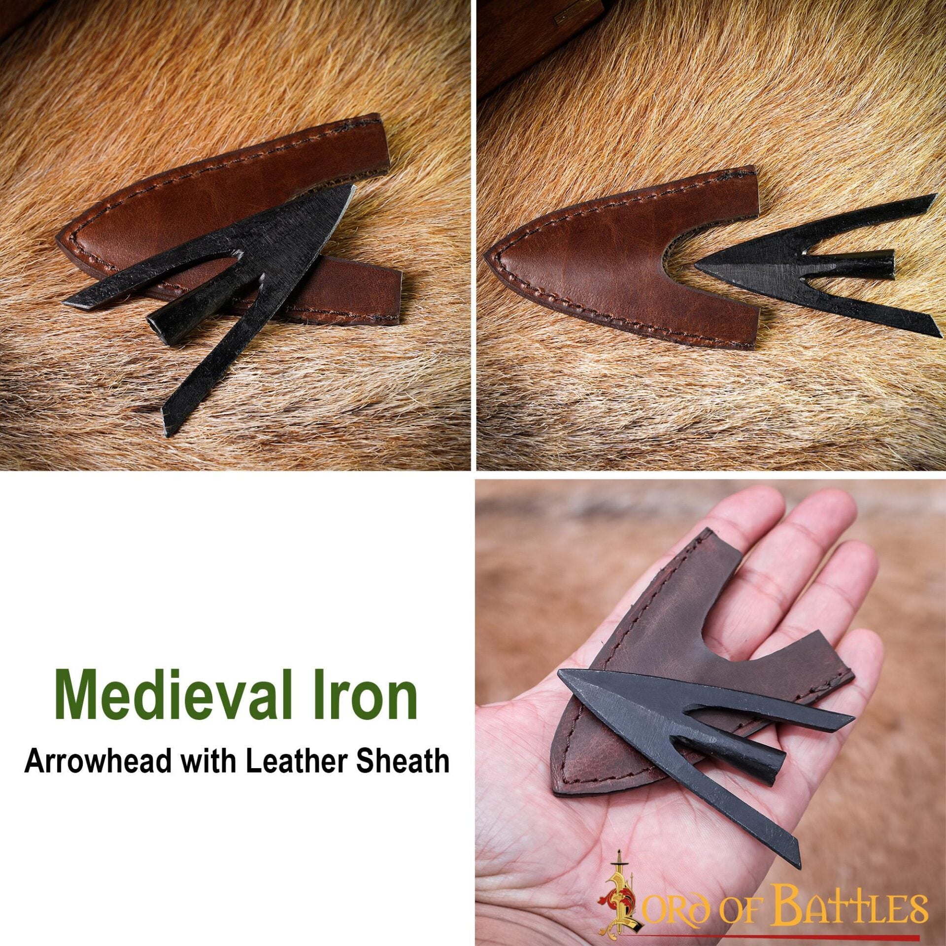 Imagen única de: Punta de Flecha Medieval de Caza de Cola de Golondrina con Vaina de Cuero Auténtico