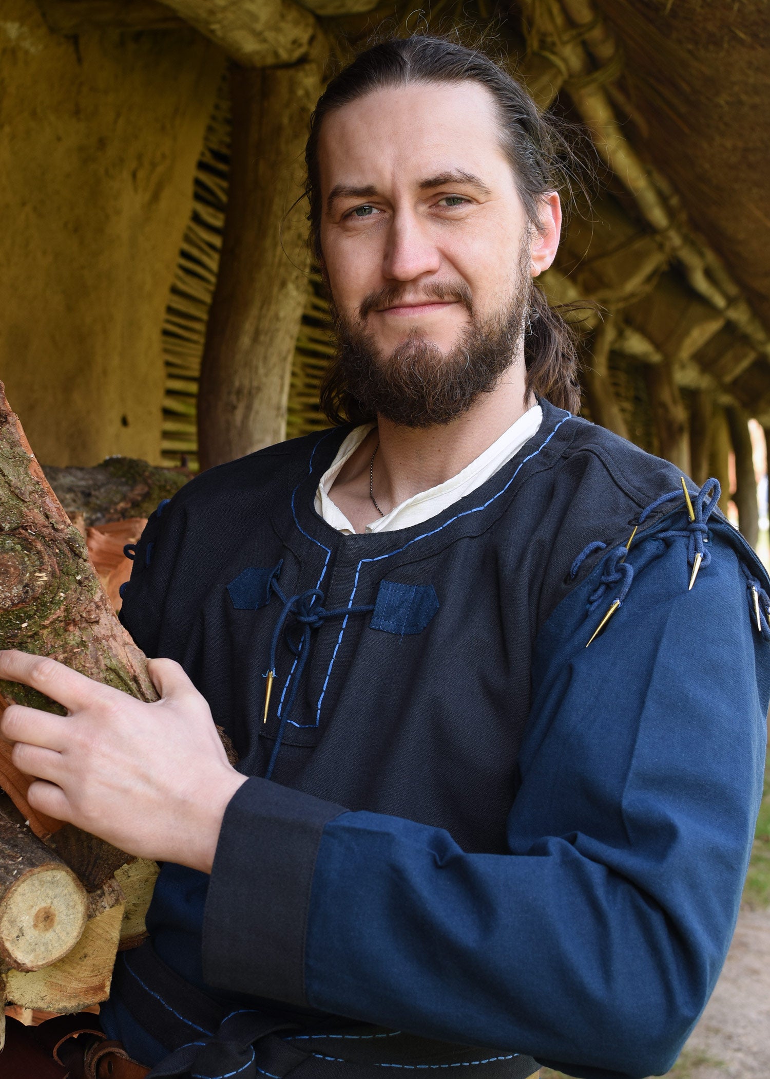 Imagen única de: Túnica Medieval Doblada Con Mangas Desmontables, Azul/azul Oscuro