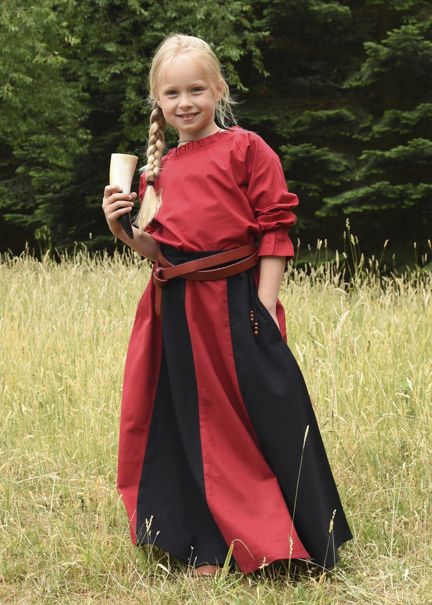 Imagen única de: Falda Medieval Infantil Lucia, Acampanada, Negro/rojo