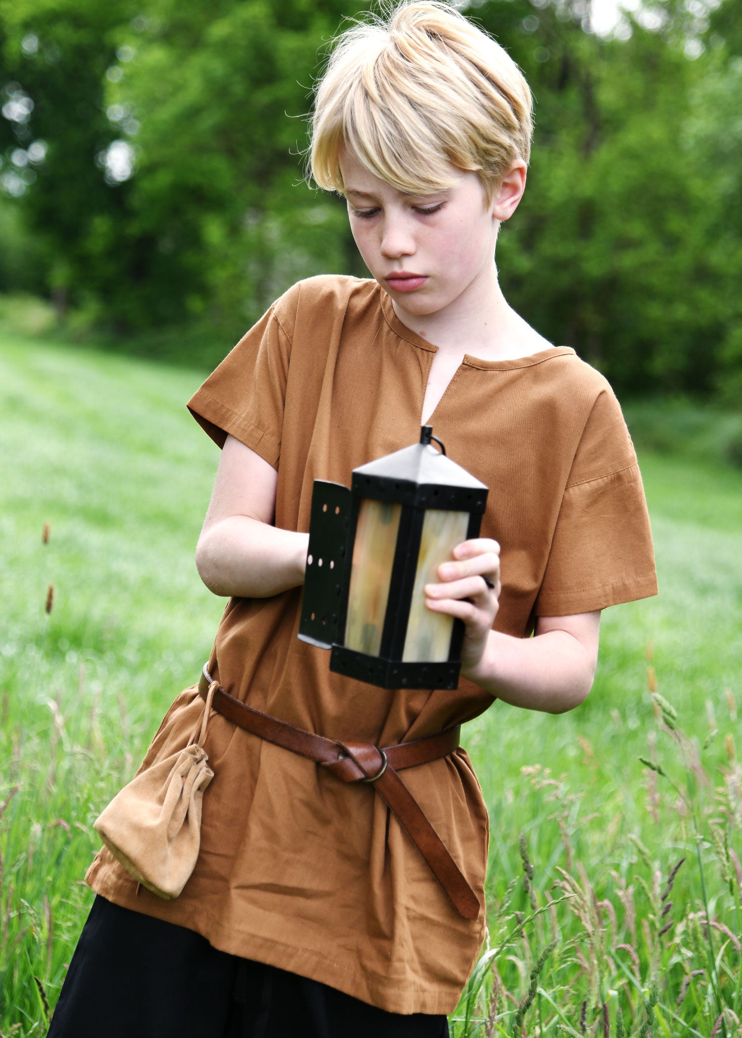 Imagen única de: Túnica Medieval Infantil Linus, Manga Corta, Beige Marrón