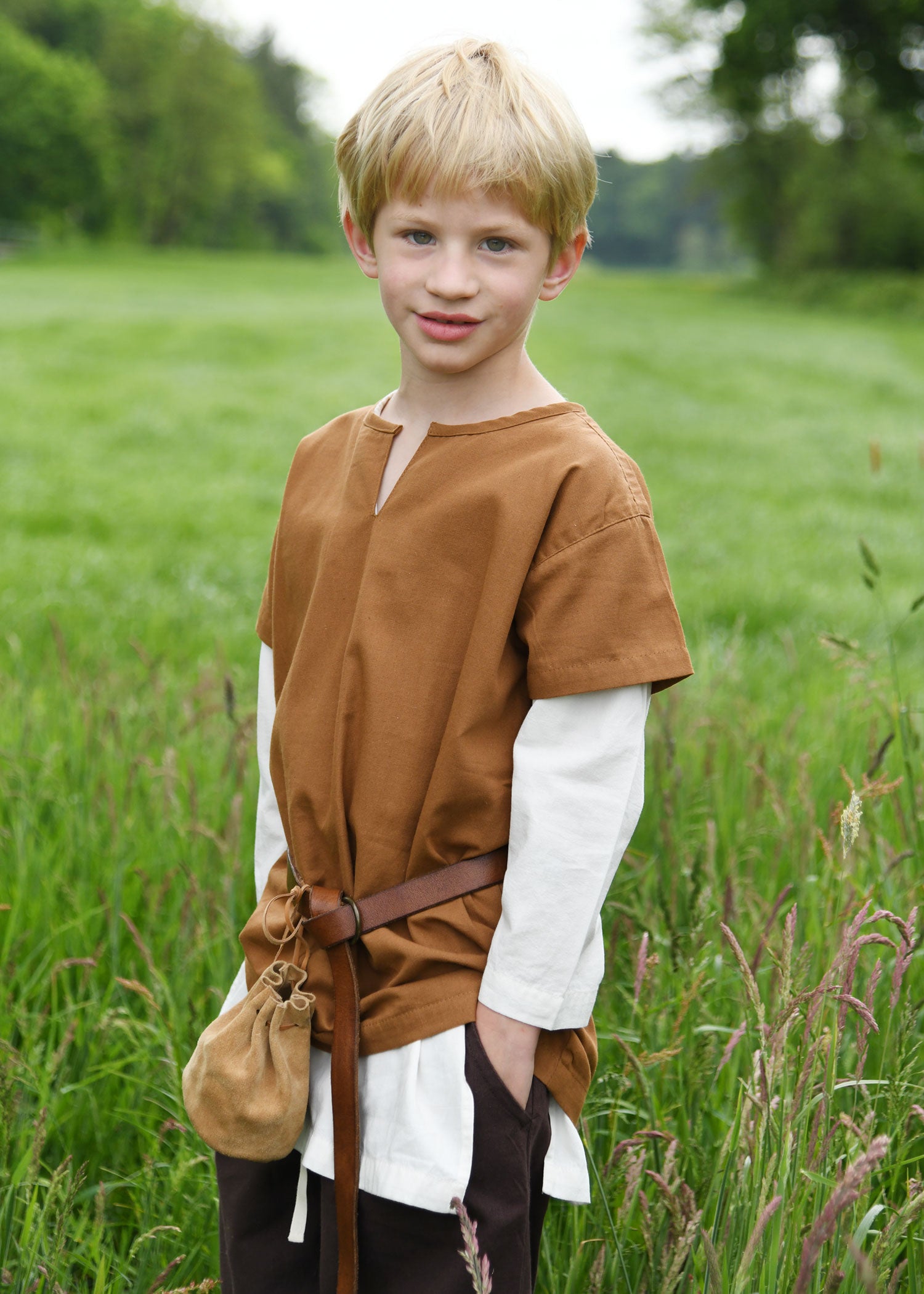 Imagen única de: Túnica Medieval Infantil Linus, Manga Corta, Beige Marrón