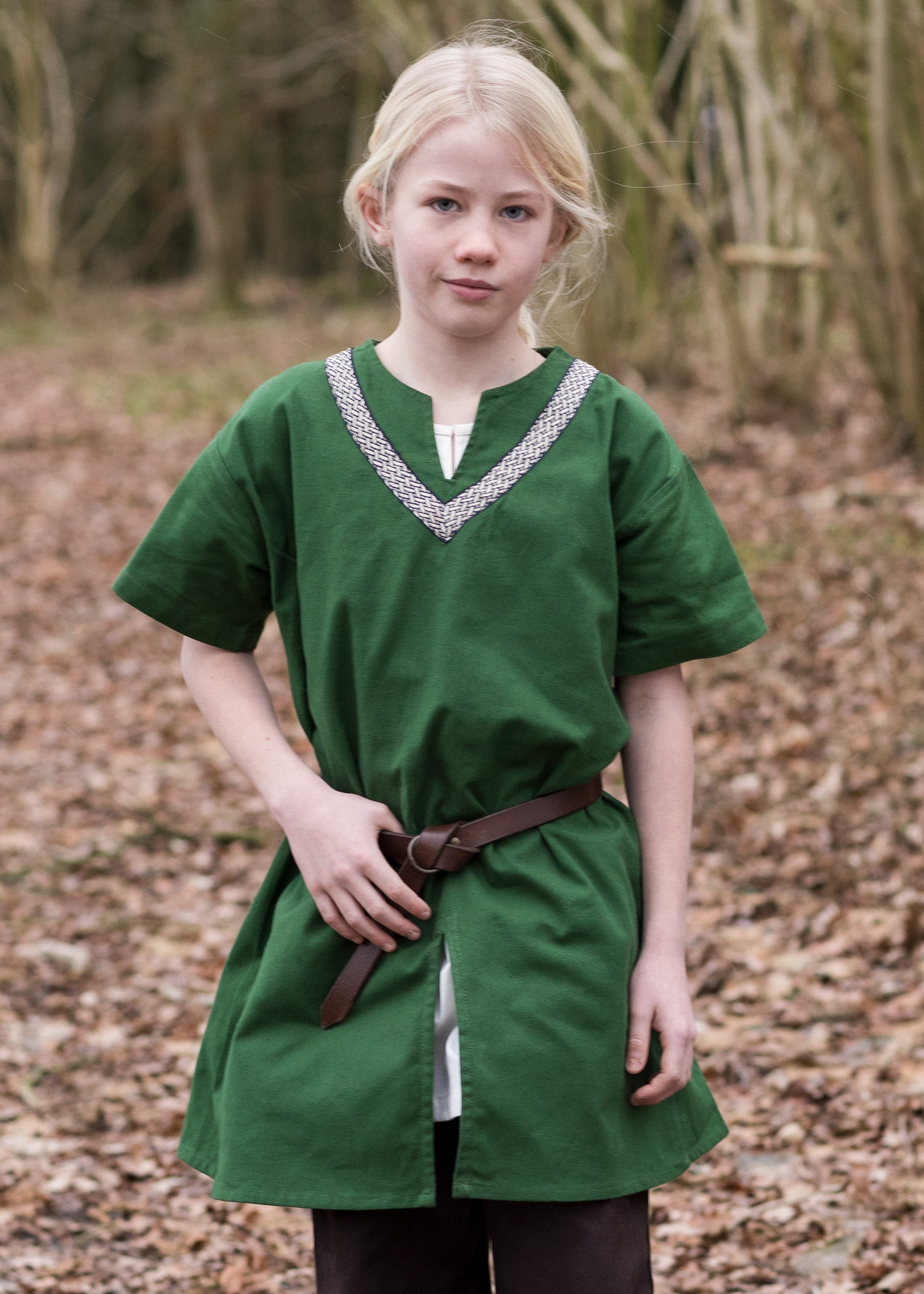 Imagen única de: Túnica Medieval Infantil Ailrik Con Borde, Manga Corta, Verde