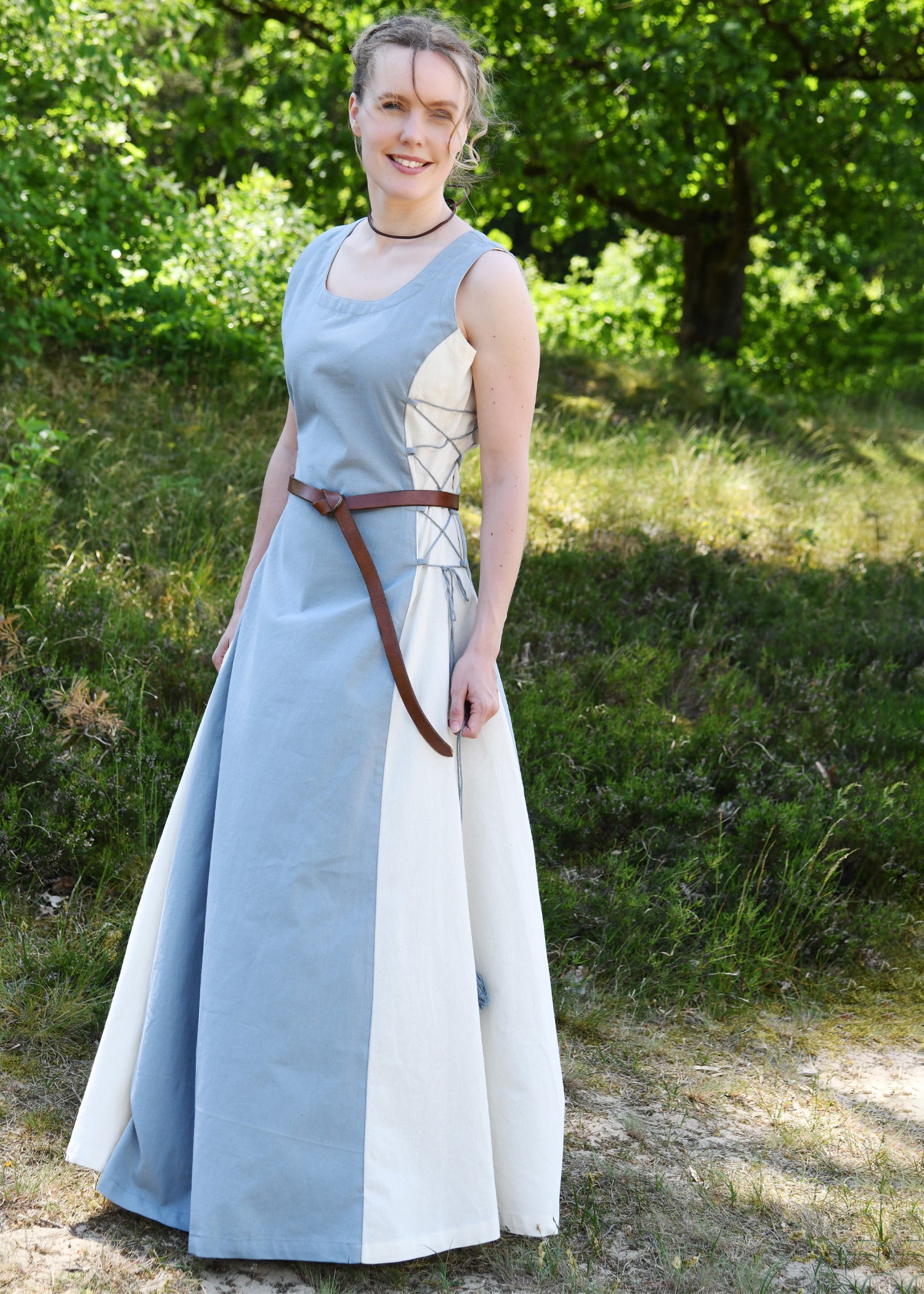 Imagen única de: Vestido Largo Sin Mangas Jarle, Vestido Estilo Pichi, Azul-gris/natural