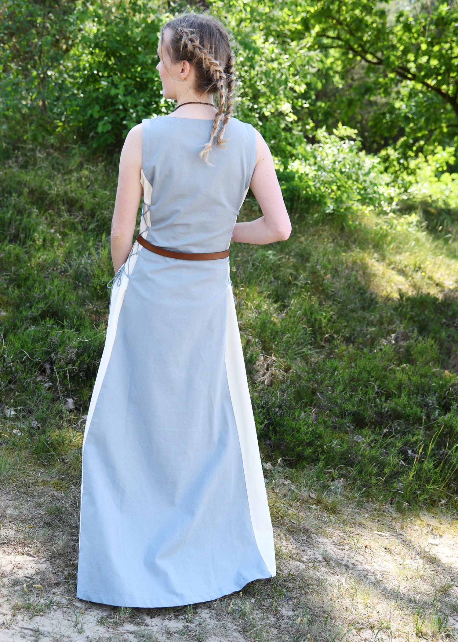 Imagen única de: Vestido Largo Sin Mangas Jarle, Vestido Estilo Pichi, Azul-gris/natural