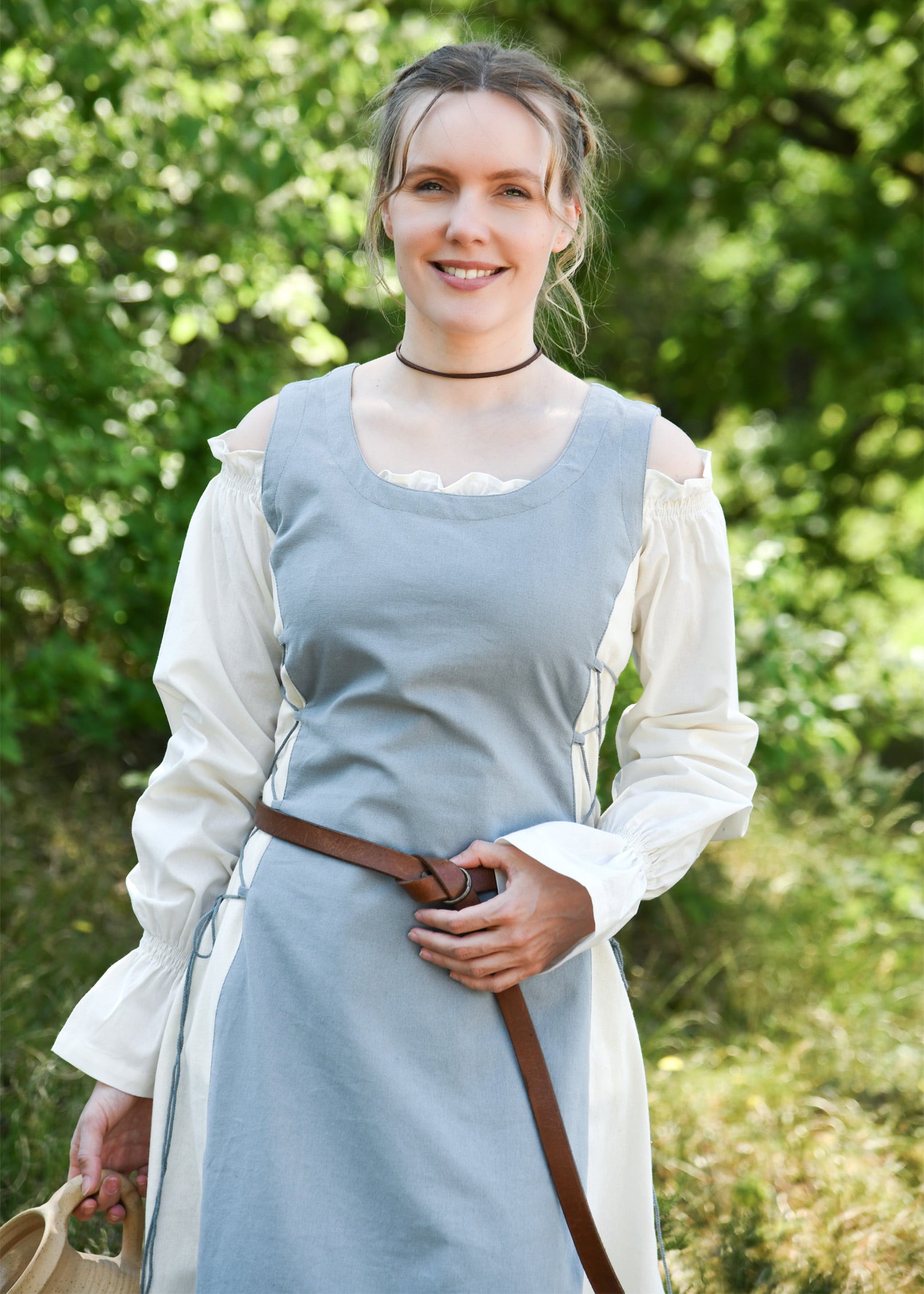 Imagen única de: Vestido Largo Sin Mangas Jarle, Vestido Estilo Pichi, Azul-gris/natural