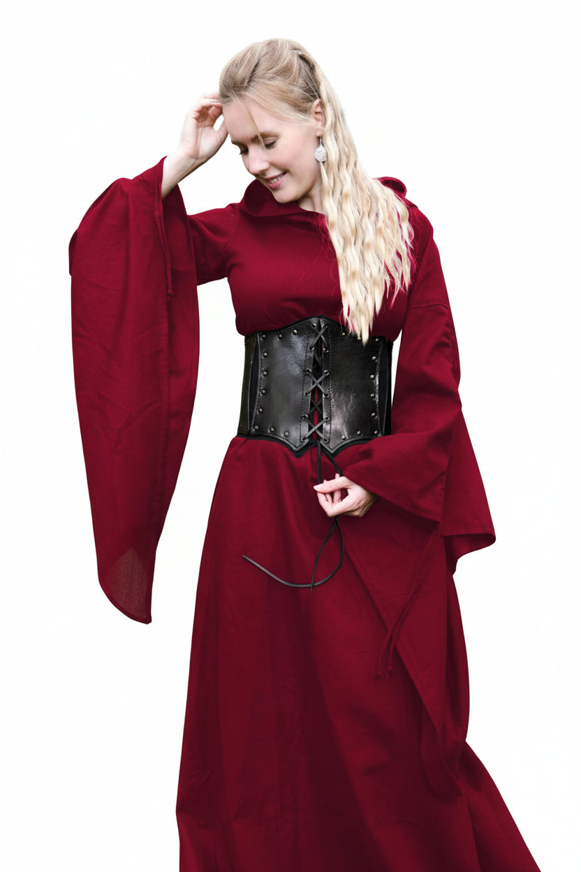 Imagen única de: Vestido Medieval Isra Con Mangas Trompeta, Rojo Vino