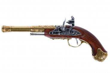 Imagen única de: Pistola De Chispa (Zurda), India S.XVIII., Réplica No Funcional Dorada o Plateada 1296