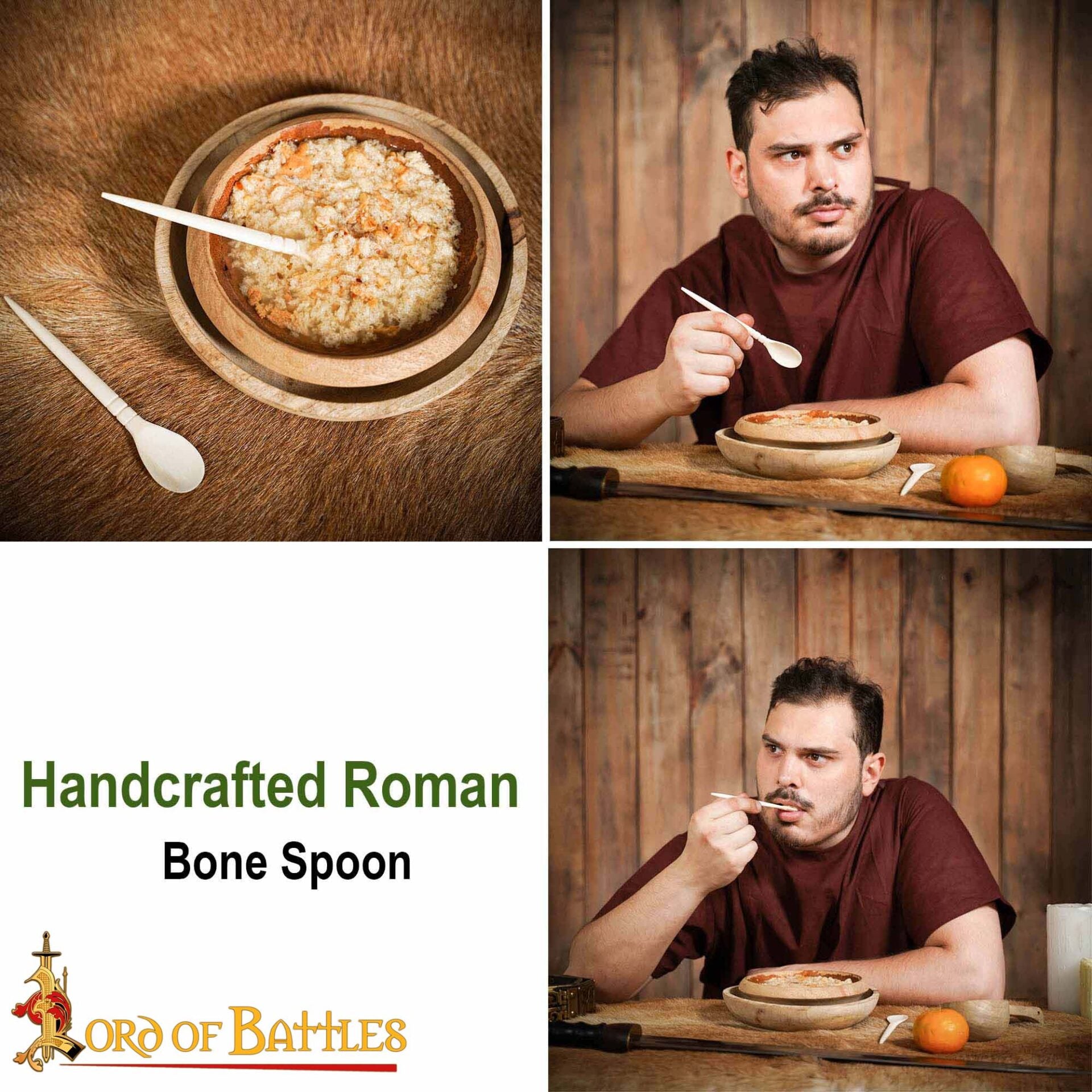 Imagen única de: Cucharas Romanas Artesanales de Hueso - Juego de 2 - Hueso de Buey Auténtico de Origen Ético - Utensilios Históricos