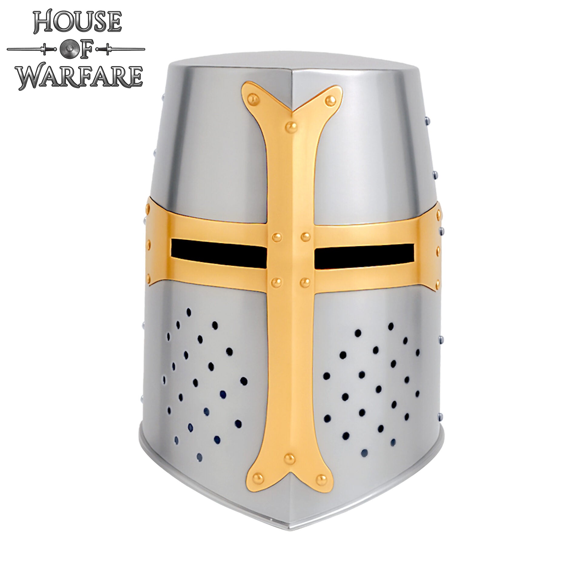 Imagen única de: Gran Casco Cruzado de Latón del Siglo Xii - Acero Pulido de Calibre 18 con Cruz de Latón