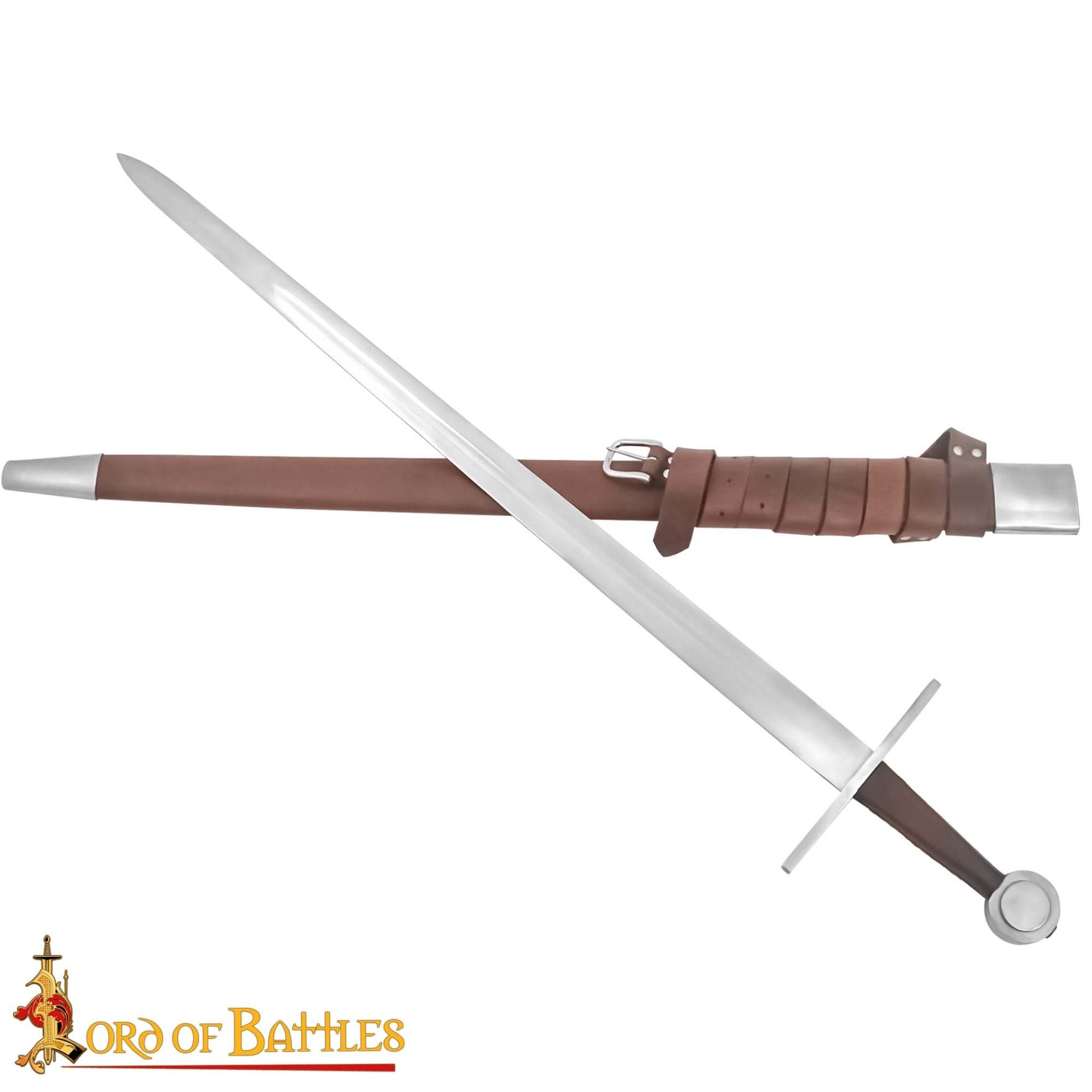 Imagen única de: Espada Medieval Normanda Forjada a Mano Tradicionalmente con Pomo de Rueda - Hoja Funcional con Vaina de Cuero
