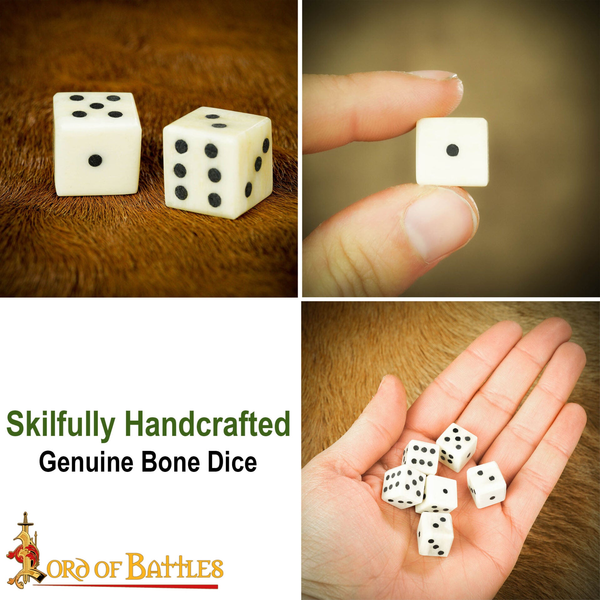 Imagen única de: Dados Medievales de Hueso - Juego Artesanal de 6 (hueso de Buey, 1,2 Cm)
