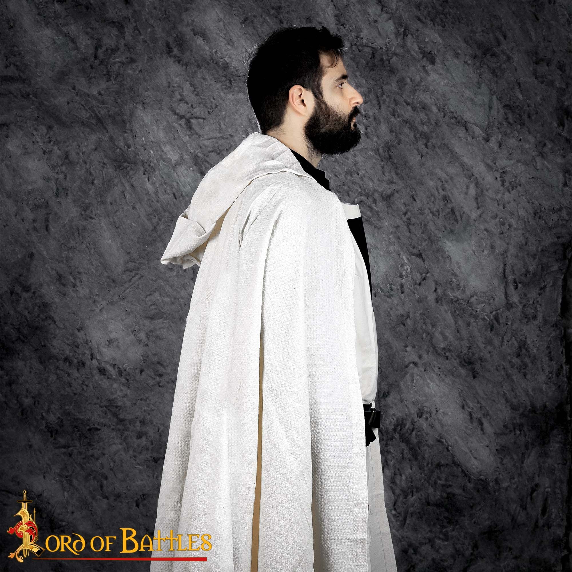 Imagen única de: Capa de Caballero Templario con Capucha del Siglo Xiii - Capa de Cruzado de Algodón con Cruz Negra
